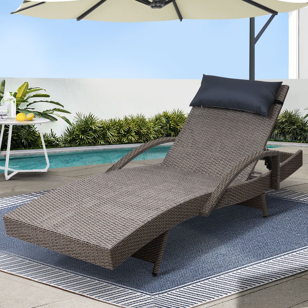 Premium Bianca Outdoor Sun Lounger Chair with Adjustable Headrest & Cushion - Waterproof Grey Patio Furniture for Poolside, Beach & Backyard Relaxation