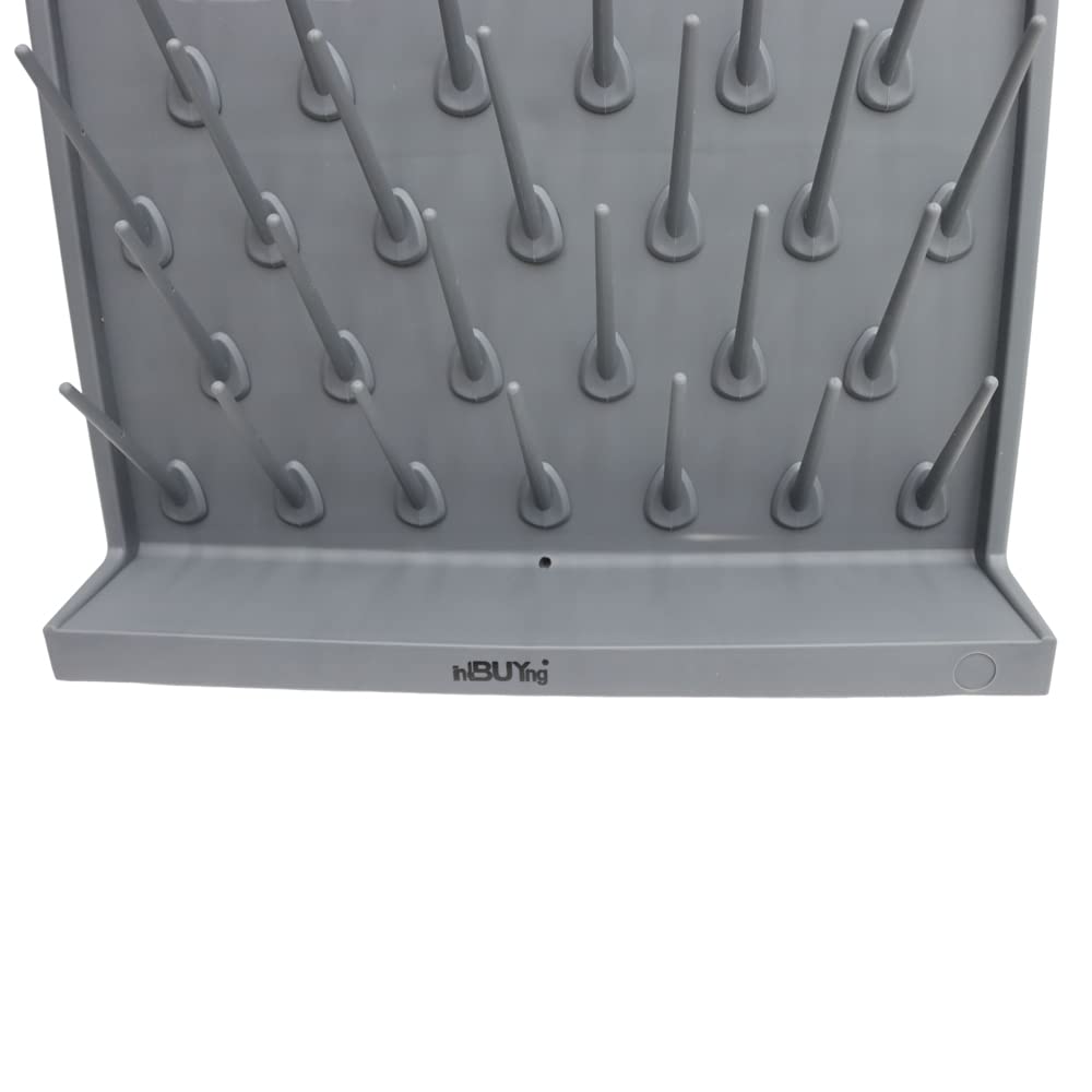 INTBUYING 52-Peg Wall Mounted Bottle Drying Rack - Grey PP Plastic Glassware Drying Station for Lab, Kitchen & Education Use - Space-Saving Desk Organizer for Test Tubes, Beakers & Cleaning Equipment
