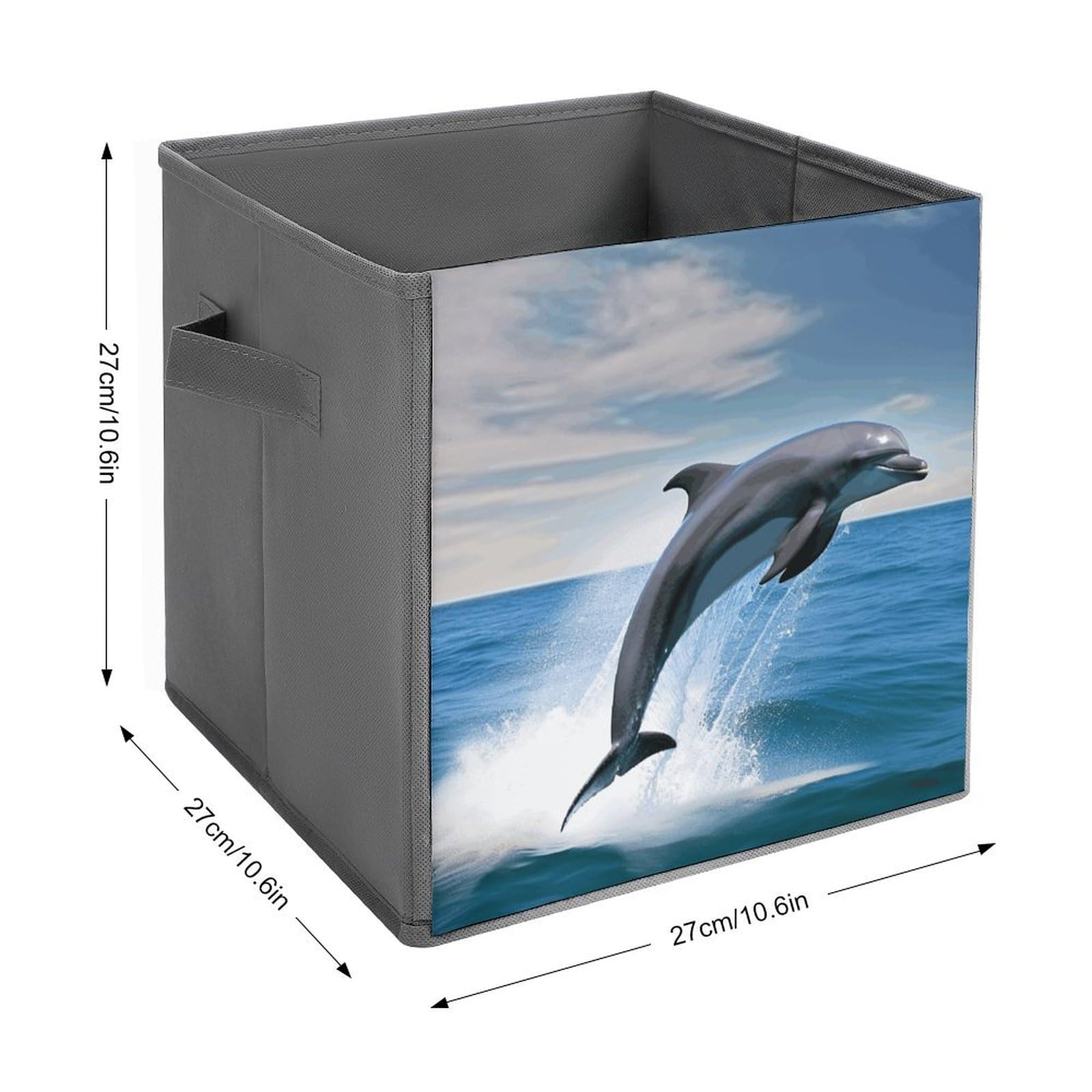 Foldable Canvas Storage Box with Jumping Dolphins Print - Organize Clothes, Toys & Home Items - Perfect for Closet, Nursery & Travel Storage