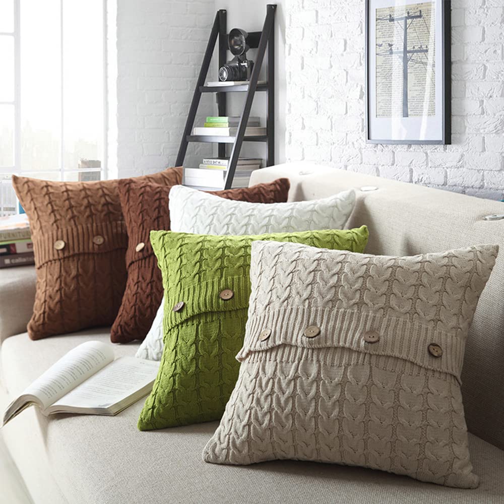 Soft Cotton Knitted Decorative Throw Pillow Cover - 18x18 Inch Cozy Sweater-Style Cushion Cover for Sofa, Bed & Home Decor - Warm Winter Accent Pillow Case (White) - Perfect for Living Room, Bedroom & Cozy Home Styling