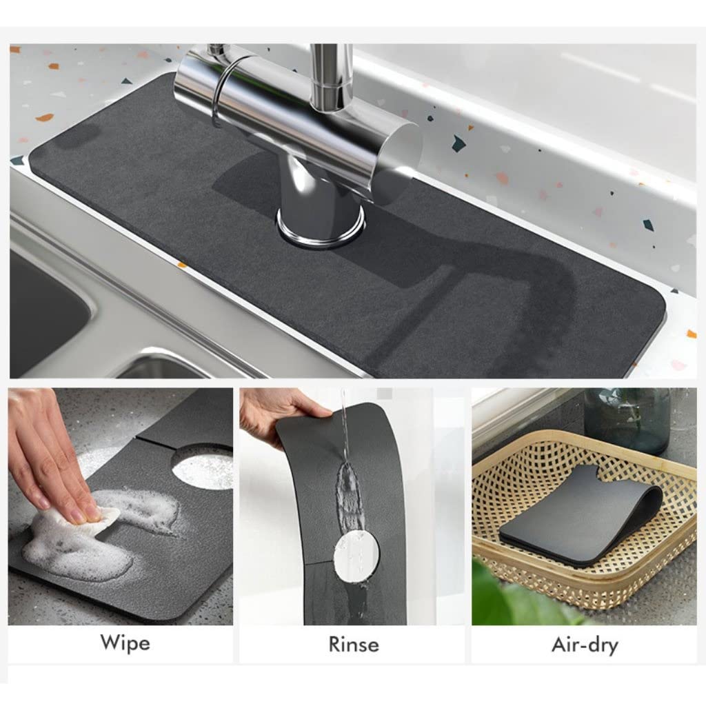 Grafken Soft Diatomaceous Earth Bath Mat Set - 4 Piece Absorbent, Non-Slip Kitchen Sink Mat with Waterproof Backing | Perfect for Bathroom, Shower, Kitchen Sink & Laundry Room Floor Protection