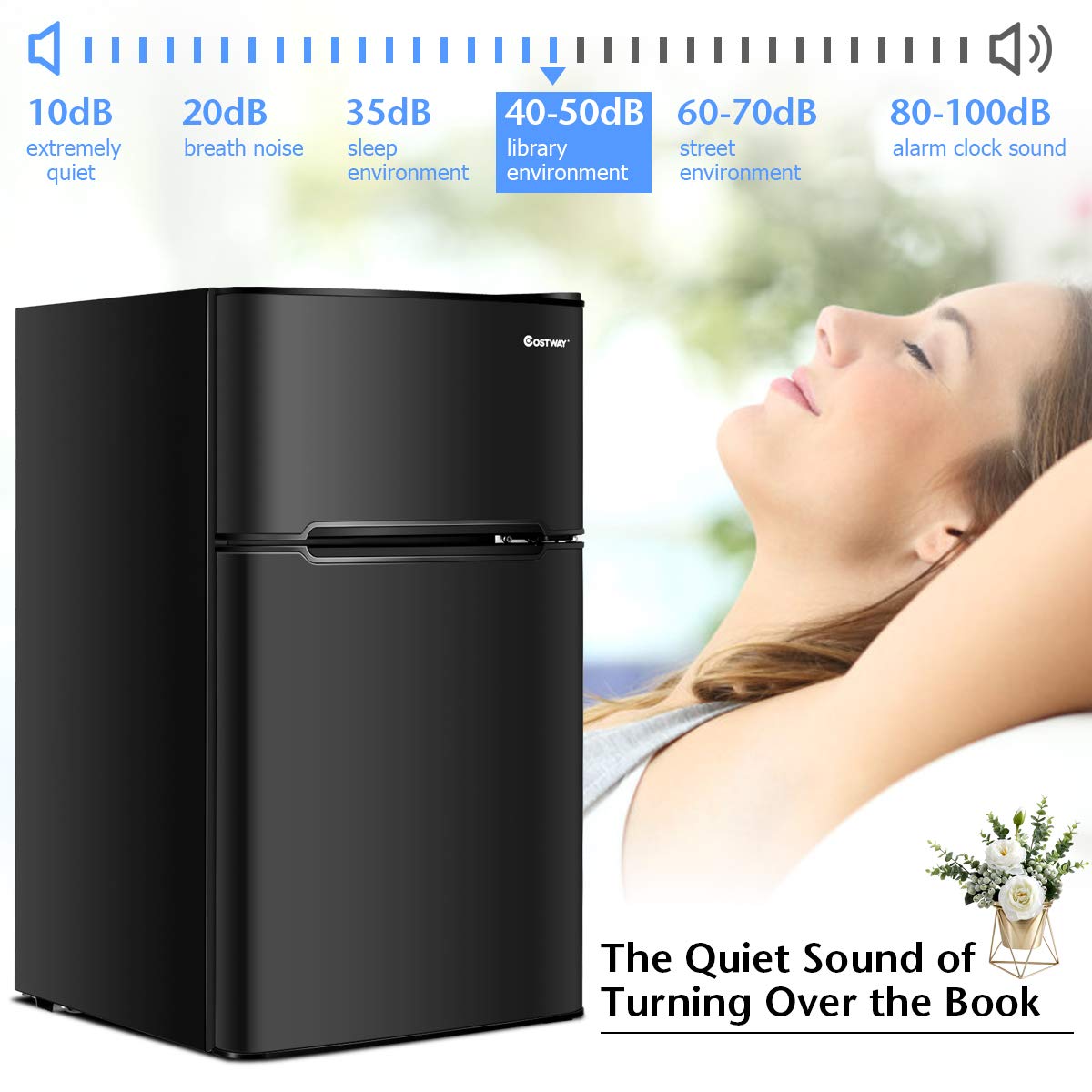 COSTWAY 3.2 cu ft Compact Refrigerator with Freezer | 2-Door Mini Fridge with Reversible Door, Removable Glass Shelves & Mechanical Control | Perfect for Dorm, Office, Apartment, RV & Small Spaces (Black)