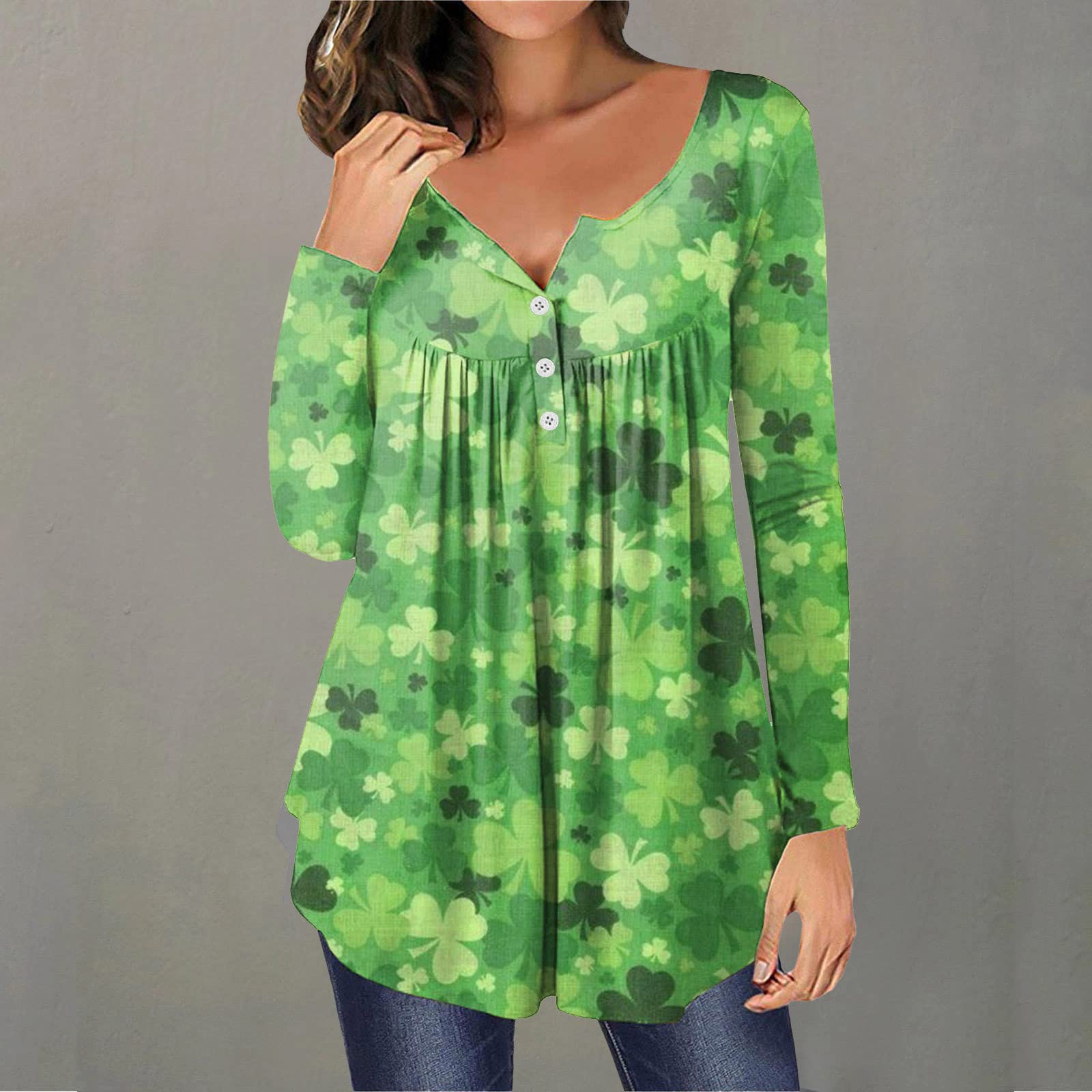 St. Patrick's Day Women's Long Sleeve T-Shirts - Fashion Casual Printed Tops for St. Paddy's Day Celebrations & Irish Themed Parties