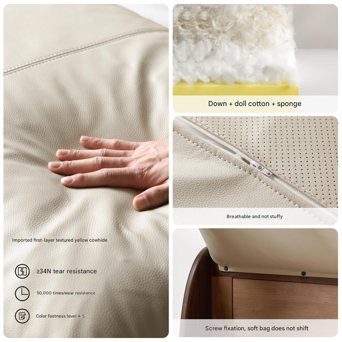 Premium Oak Solid Wood Frame with Top Grain Leather Upholstery & Technical Fabric Bed - Perfect for Modern Bedrooms, Guest Rooms & Luxury Home Decor