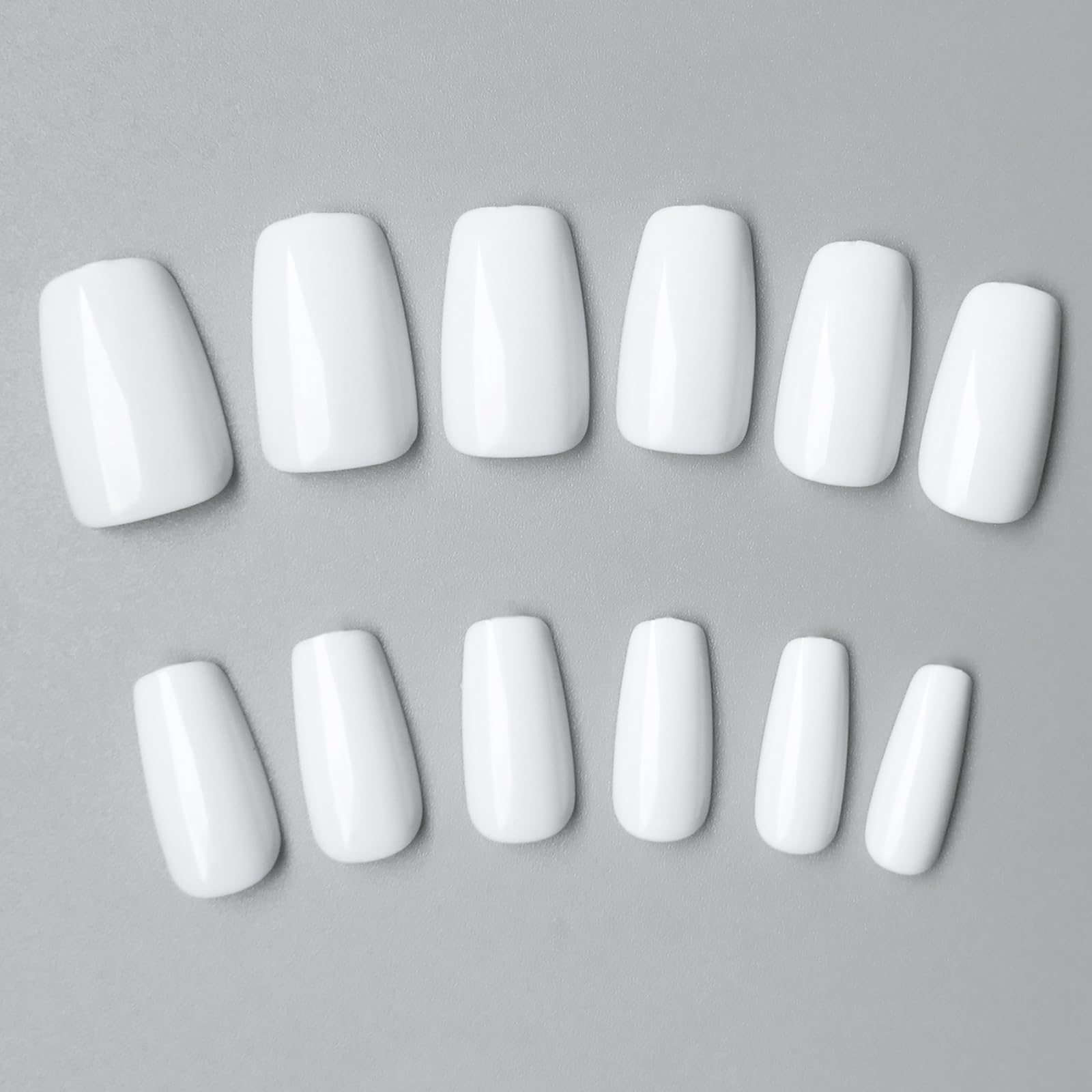 AddFavor 300pcs Medium Square Press-On Nails - White Glossy ABS Fake Nails for Women & Girls (12 Sizes) | Perfect for Parties, Weddings, Halloween & Everyday Wear