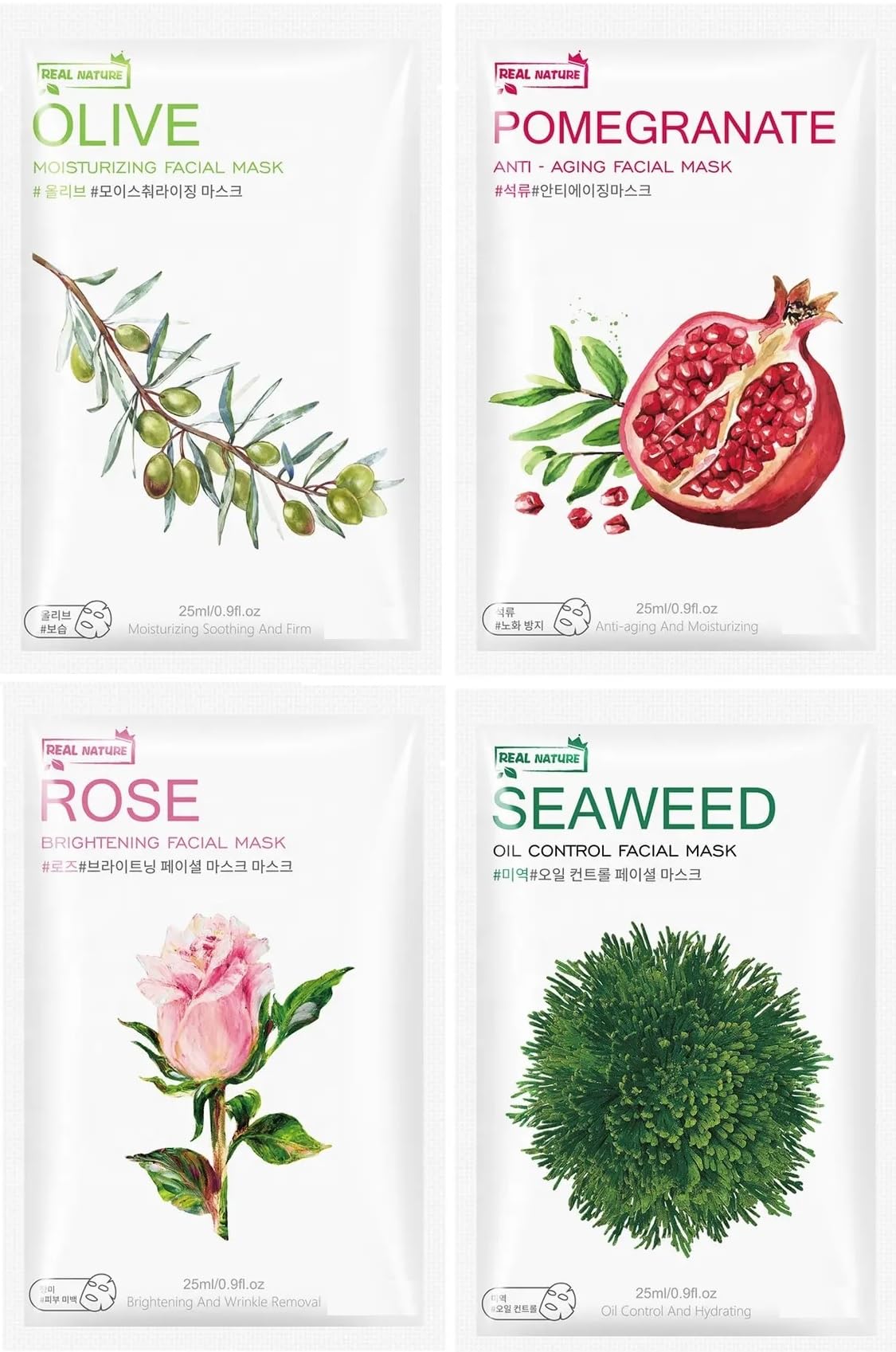 Korean Glass Skin Face Sheet Mask Pack of 8 (200ml) 25ml Each - Hydrating & Brightening for Glowing Skin - Perfect for Daily Skincare Routine & Spa Night