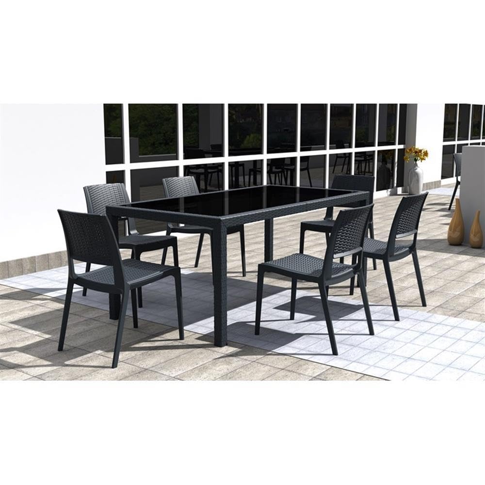 Dark Gray Wickerlook Patio Dining Chair Set of 2 - Weather-Resistant Outdoor Furniture for Garden, Poolside & Backyard Dining