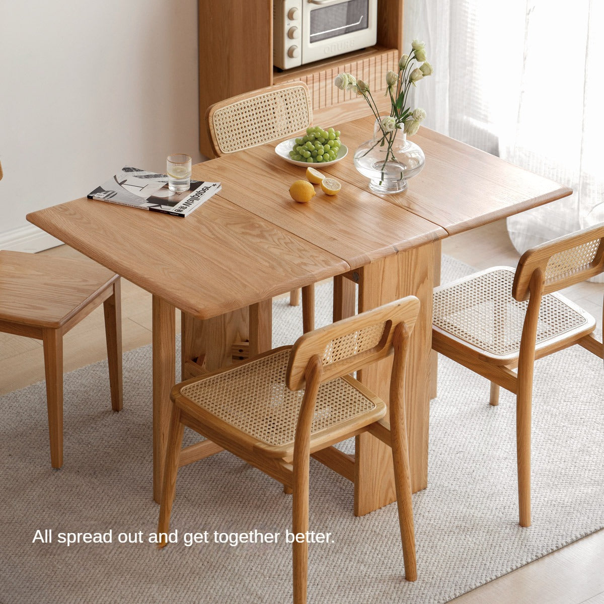 Solid Oak Folding Dining Table - Extendable Wooden Table for Small Spaces | Perfect for Apartments, Patios & Outdoor Entertaining