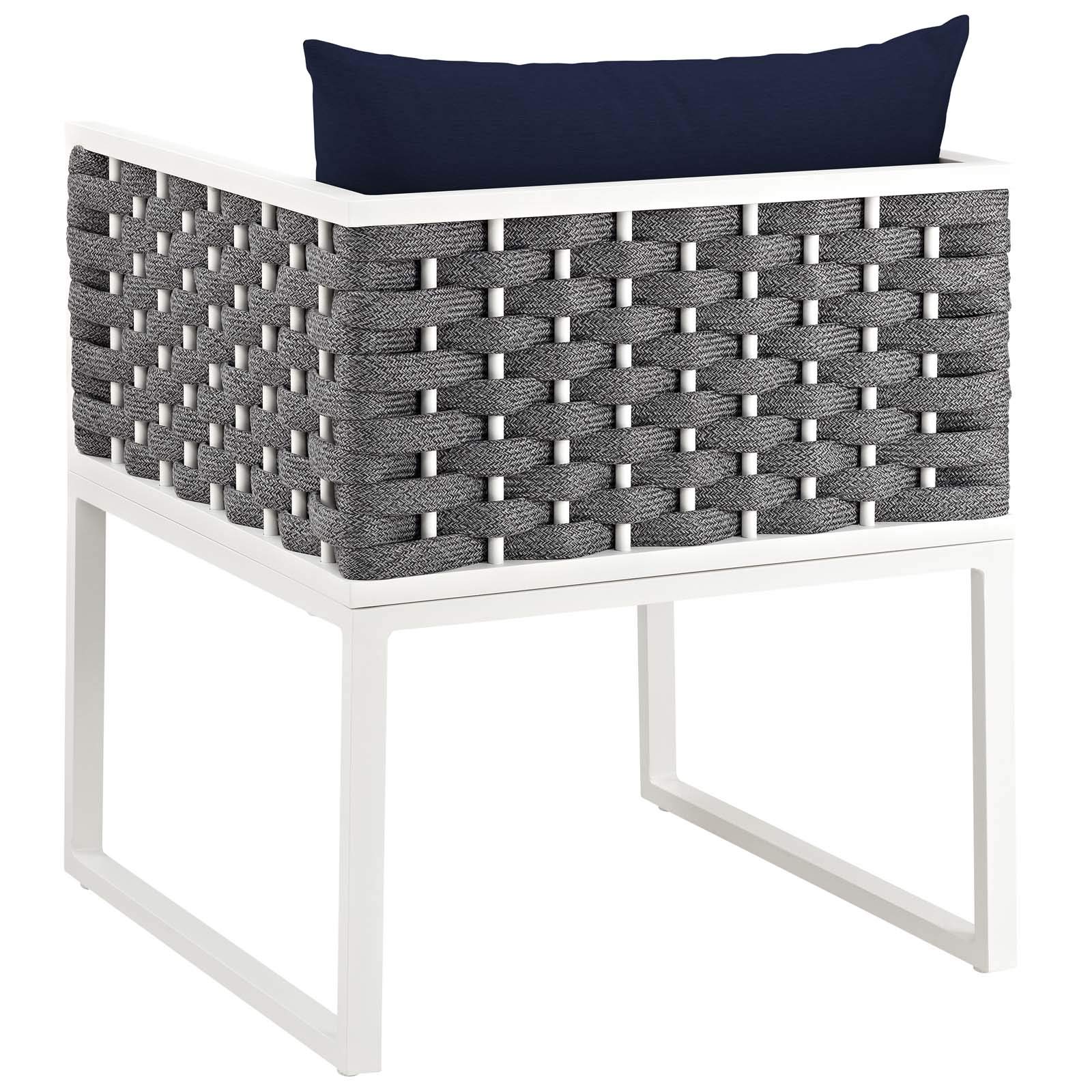 Modern Outdoor Patio Furniture Set - 5-Piece Aluminum Dining Chairs & Table with Weather-Resistant Navy Blue & White Fabric for Backyard, Garden, Poolside or Deck