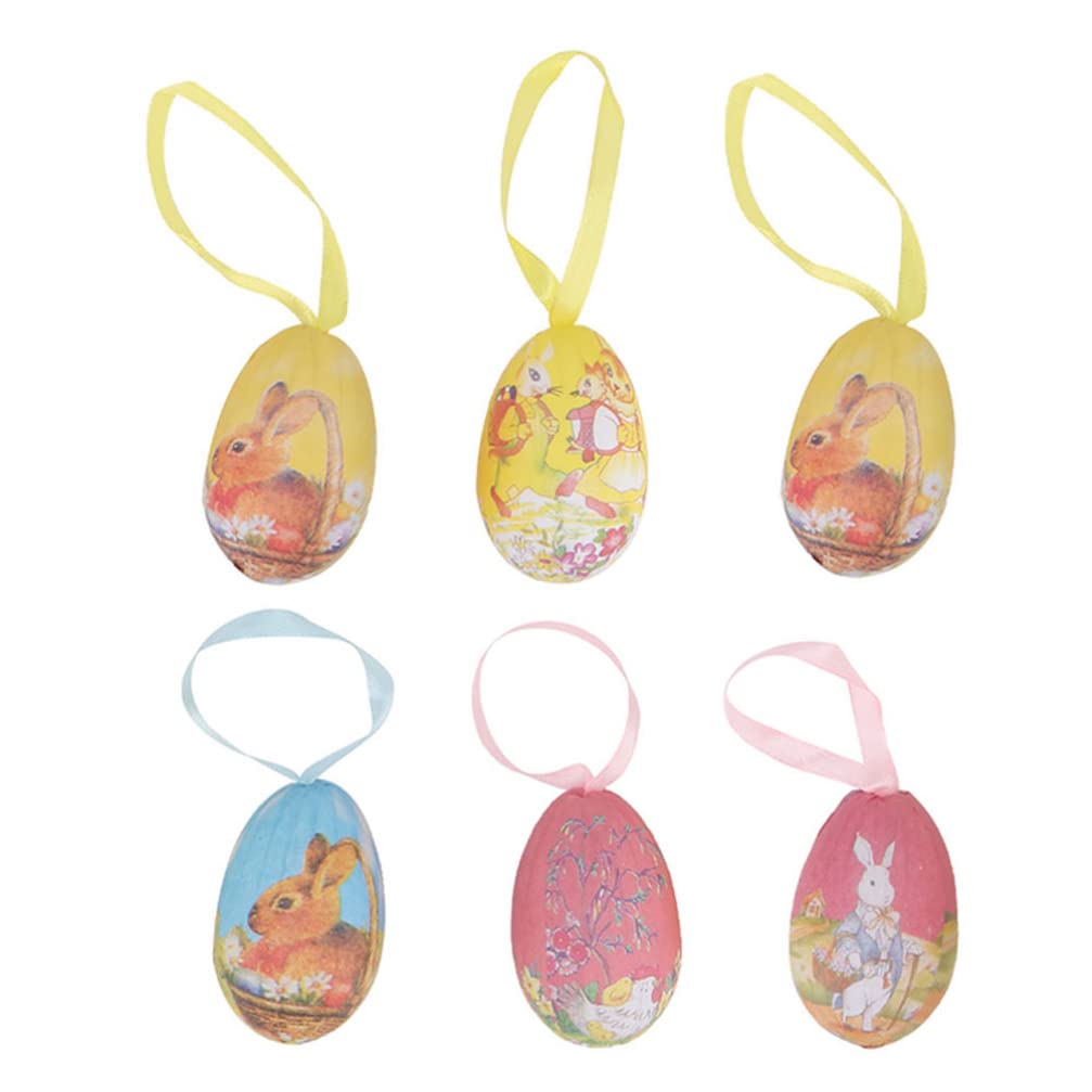 Amosfun 6pcs Colorful DIY Easter Hanging Eggs - Cartoon Painted Paper Ornaments for Home, Garden, Lawn & Easter Tree Decorations | Perfect for Easter Party, Spring Home Decor & Outdoor Festive Displays