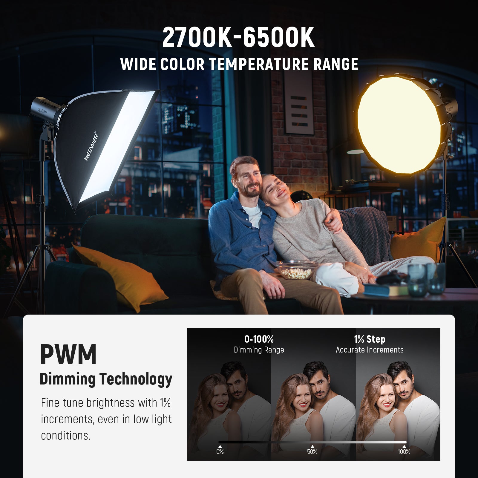 NEEWER MS150B 130W Bi-Color LED Video Light for Photography, YouTube Videos, and Studio Lighting - Perfect for Vlogging, Live Streaming, and Professional Filmmaking