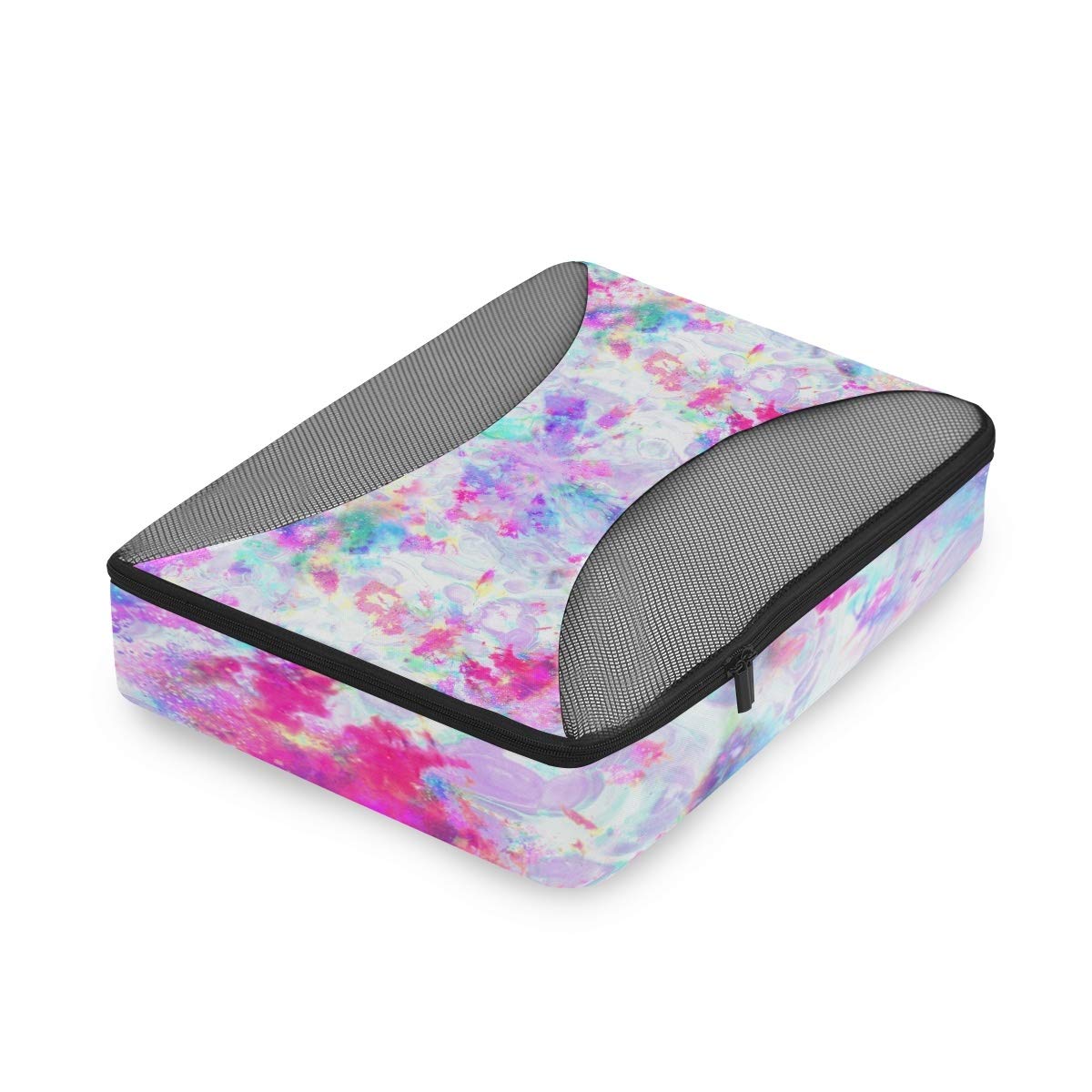 Abstract Tie Dye Rainbow Print Packing Cubes Set (4 PCS) - Compression Travel Organizer Bags for Suitcases & Luggage - Perfect for Vacation, Business Trips & Weekend Getaways