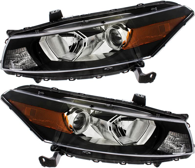2011-2012 Honda Accord Coupe Halogen Headlight Assembly Set - Driver & Passenger Side Replacement Lamps - Perfect for Night Driving & Road Safety