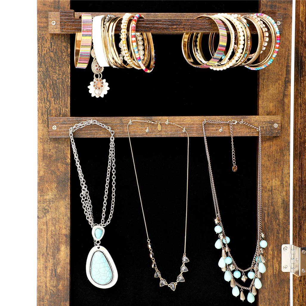 SZLIZCCC Full Length Standing Mirror with LED Jewelry Storage Cabinet - Lockable Vertical Jewelry Organizer 15.8