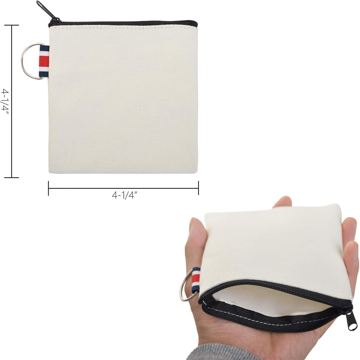 3 Pack Small Canvas Zipper Pouch with Hanging Ring - Square Travel Storage Organizer Case for Makeup, Cosmetics, Lipstick, Earphones, Charger Cables & Coins - Perfect for Travel, Toiletries, Daily Essentials and Office Organization