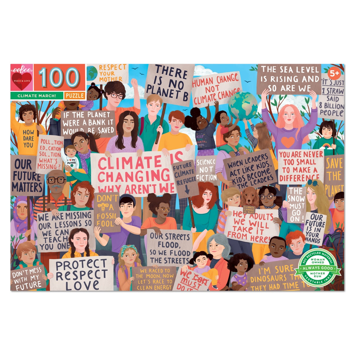 eeBoo 100 Piece Puzzle - Climate March Environmental Education Jigsaw for Kids & Adults - Perfect for Family Game Night & Classroom Learning Activities
