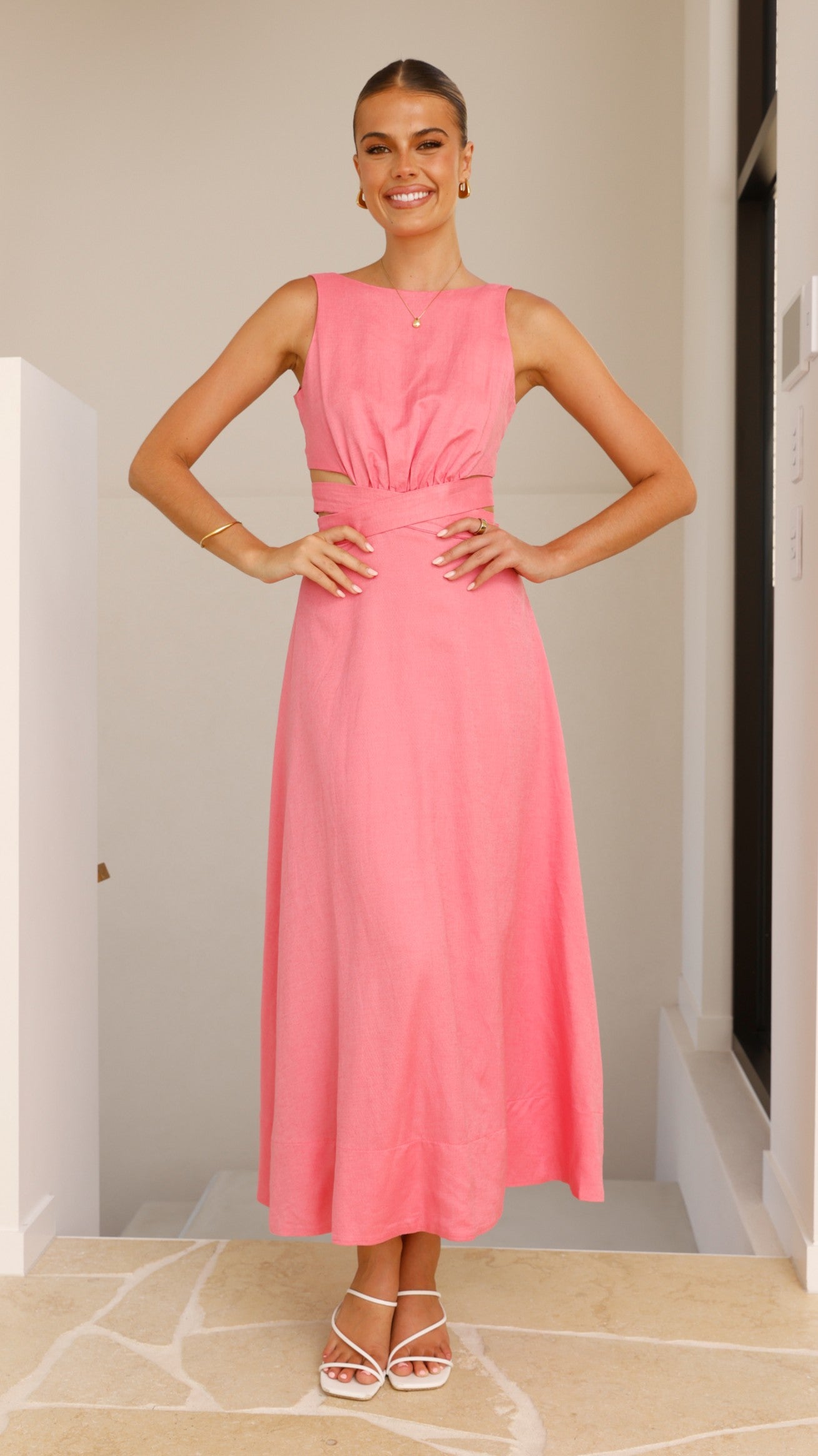 Kimberley Maxi Dress for Women - Flowy Pink Long Summer Dress with Side Slits | Perfect for Beach, Vacation, and Casual Outings