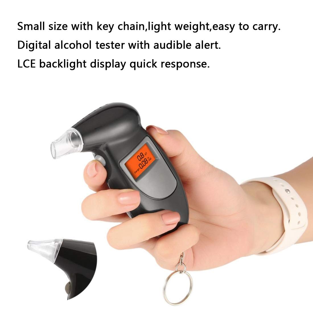 Portable Breath Alcohol Tester - Digital Detector with LED Screen & 4 Mouthpieces | Professional Keychain Breathalyzer for Personal & Workplace Safety | Perfect for Parties, Driving Checks & Alcohol Monitoring