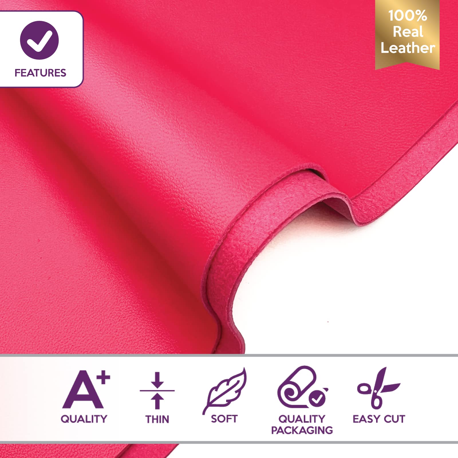 Genuine Raspberry Rose Lambskin Leather Sheet - 12x18In (30x45cm) for Crafting, Sewing & DIY Leather Projects | Soft Bright Pink Leather for Handbags, Wallets, Journals & Home Decor