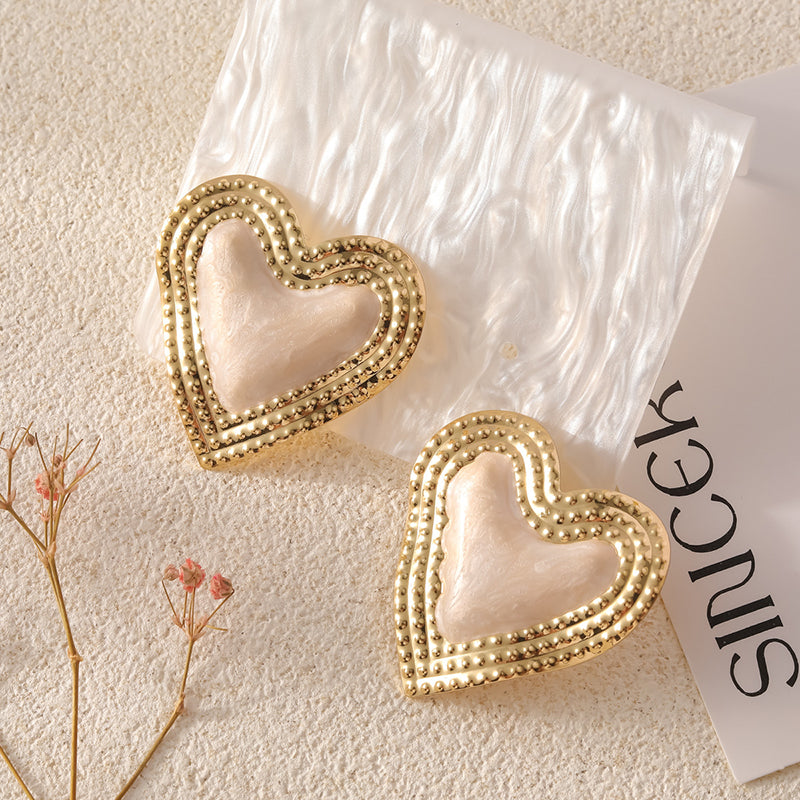 Stylish Metallic Peach Heart Earrings for Women - Trendy Gold-Tone Dangle Jewelry Gift for Valentine's Day, Anniversary & Date Night