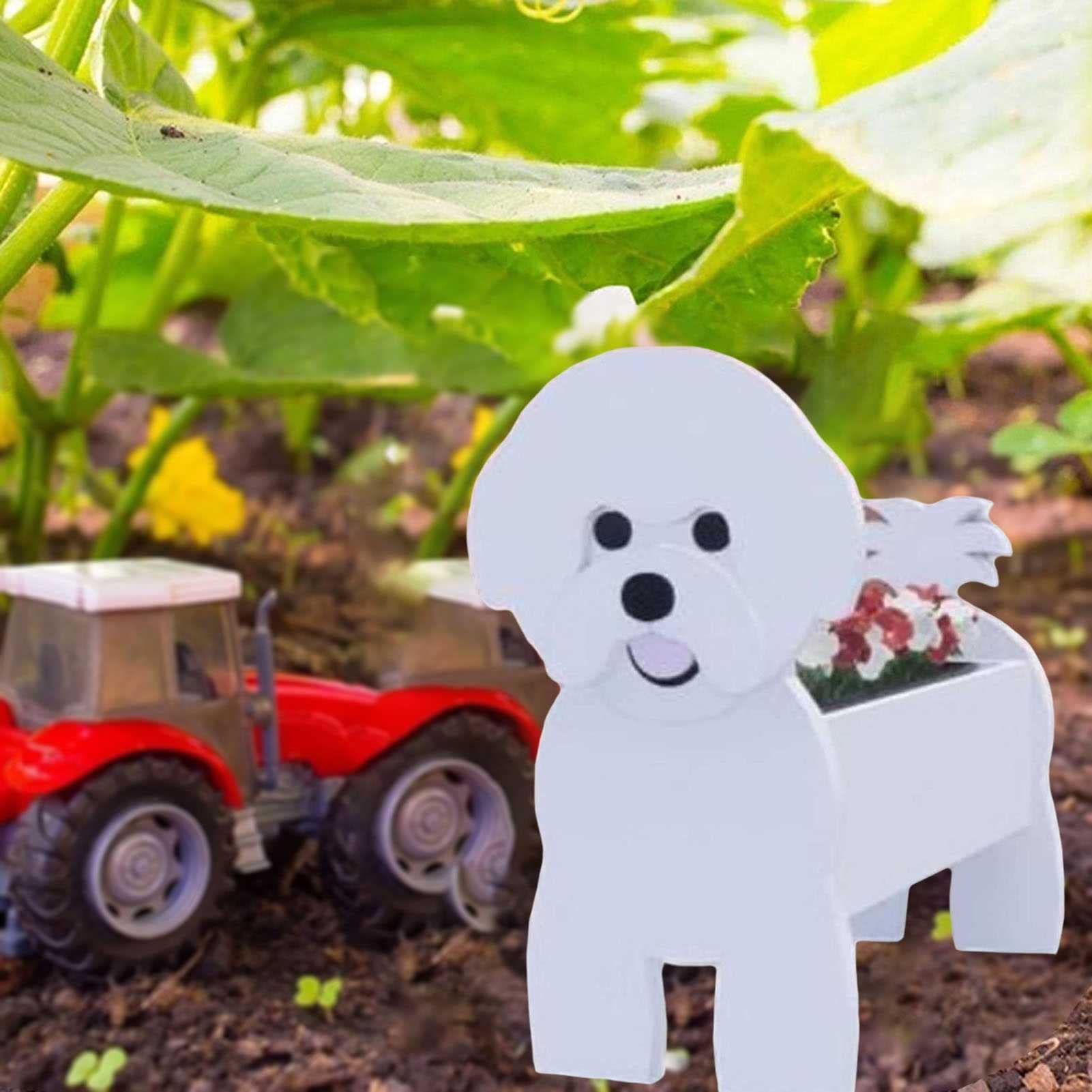 Bichon Frise Dog Planter Pot - 16.9x9.8 Inch PVC Outdoor Flower Pot for Garden, Patio Decor | Cute Animal Planter for Succulents, Herbs & Small Plants | Perfect for Home, Office & Gift Giving