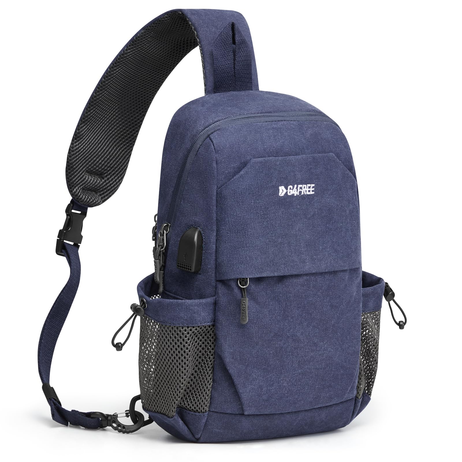 G4Free Anti-Theft Canvas Sling Bag with USB Charging Port - Crossbody Backpack Shoulder Bag for Men & Women - Perfect for Travel, Hiking, Commuting and Daily Use