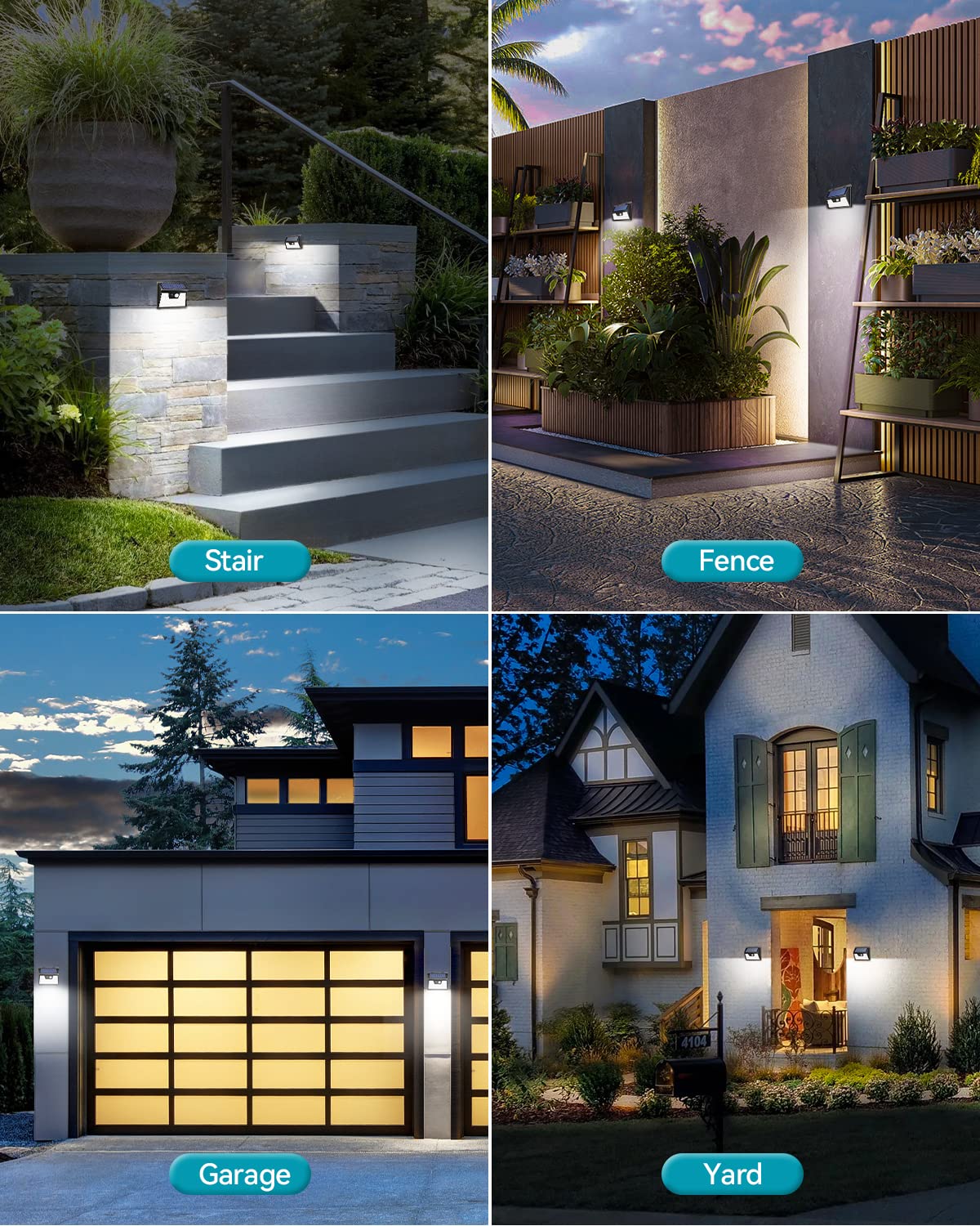 Solar Powered Outdoor Security Lights with Motion Sensor - 3 Modes (All Night Permanent On/Smart Brightness Control) - IP65 Waterproof LED Solar Lights for Garden, Pathway, Patio & Backyard (1 Pack)