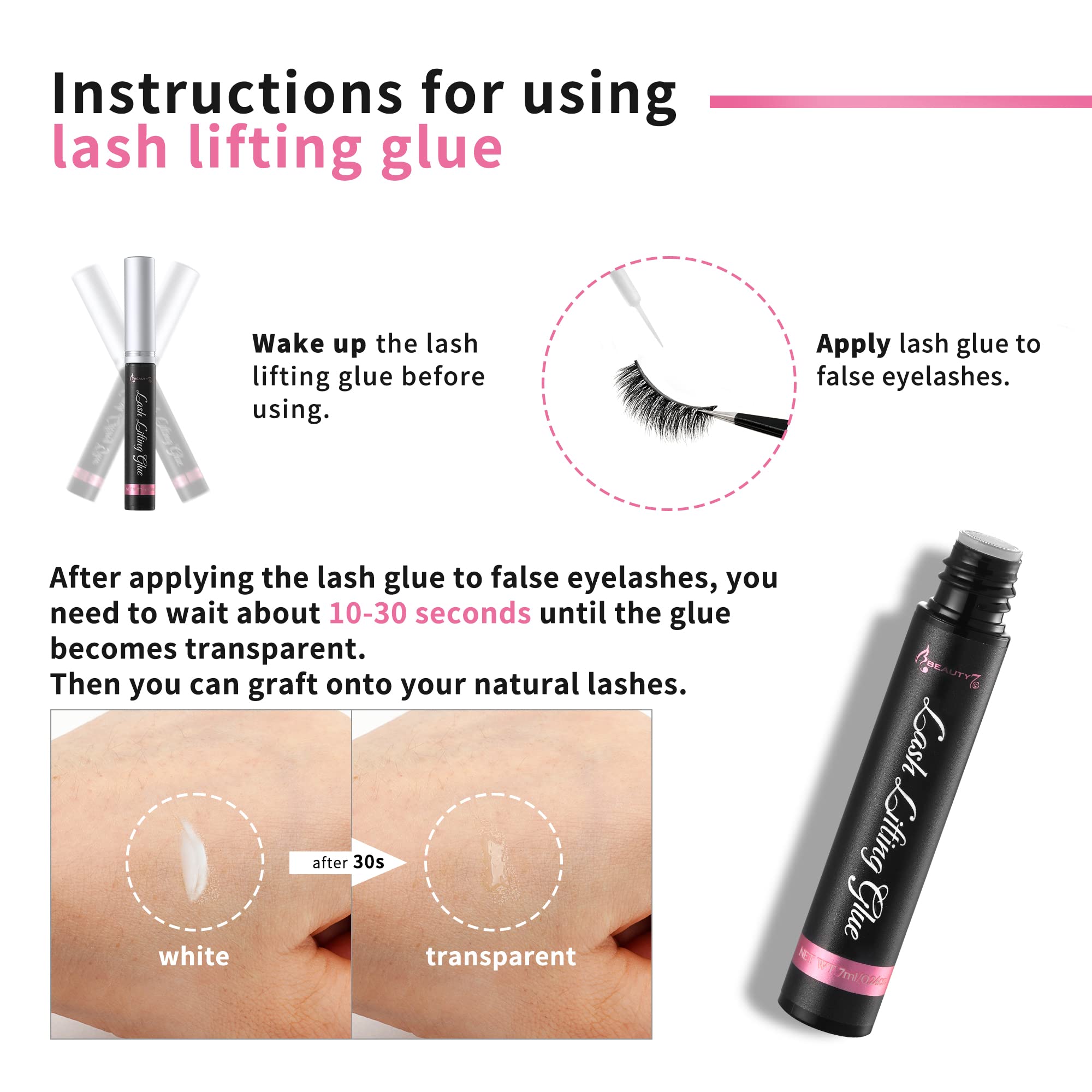 Beauty7 Professional Lash Lifting Adhesive Glue - Strong Hold Semi-Permanent Eyelash Perm Kit for Lifting & Curling - Perfect for Salon, Home Use & DIY Lash Extensions