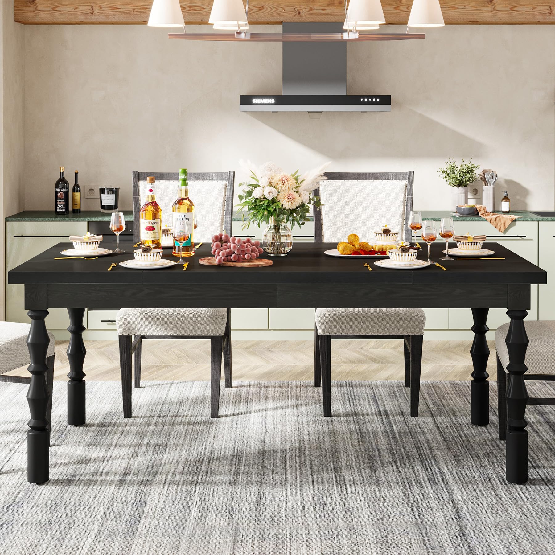 Tribesigns 62 Inch Solid Wood Dining Table for 4-6 People - Farmhouse Style Large Rectangle Kitchen Table with Carved Turned Legs - Modern Dinner Table for Kitchen & Dining Room - Perfect for Family Gatherings, Dinner Parties and Daily Meals