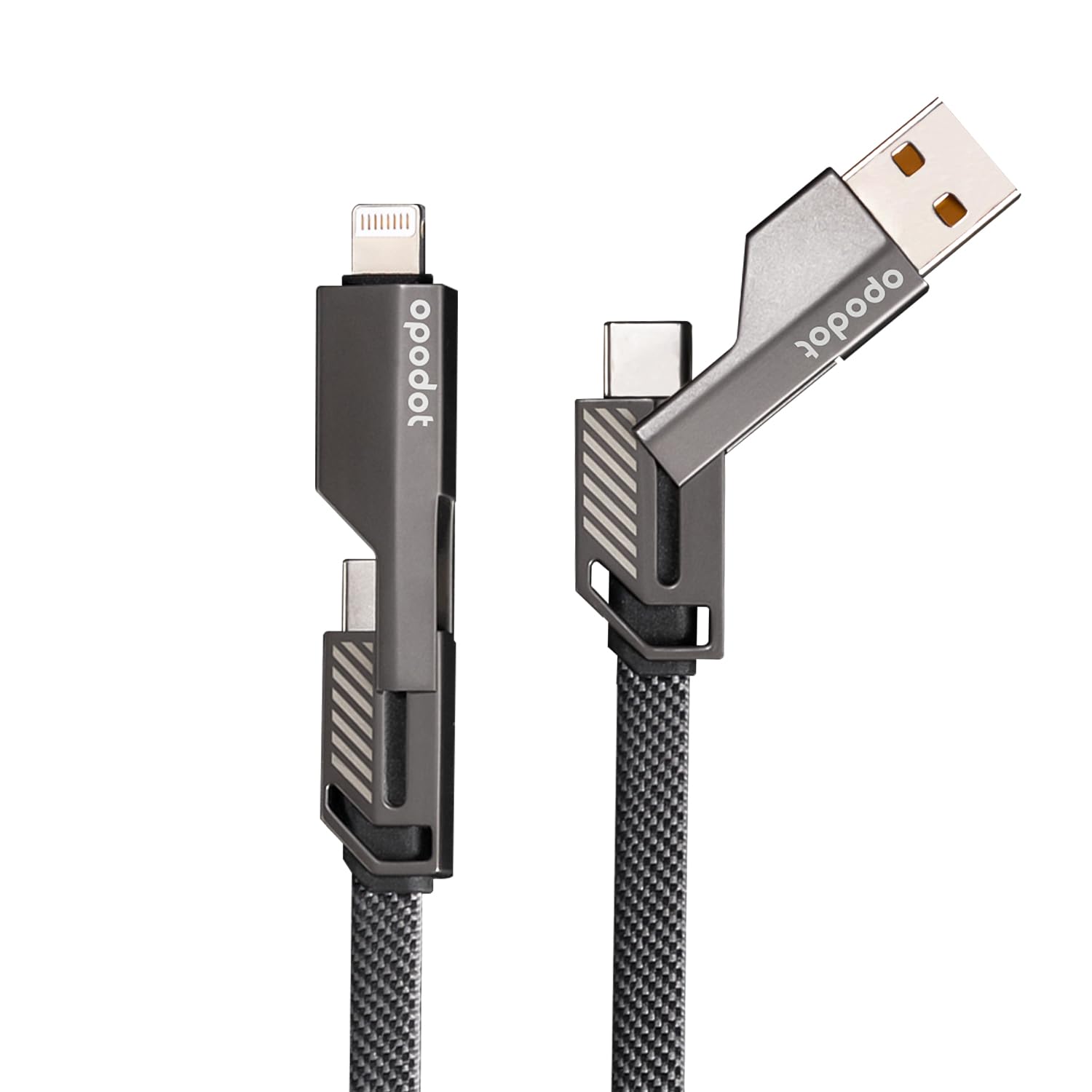 Premium 60W Fast Charging USB C to Lightning Cable - Nylon Braided iPhone Charger with 4-in-1 Multi-Port (USB C/USB A/Lightning) for iPhone 14/13/12/11/X/8 & iPad - 5ft Durable Grey Cable for Home, Office & Travel Charging