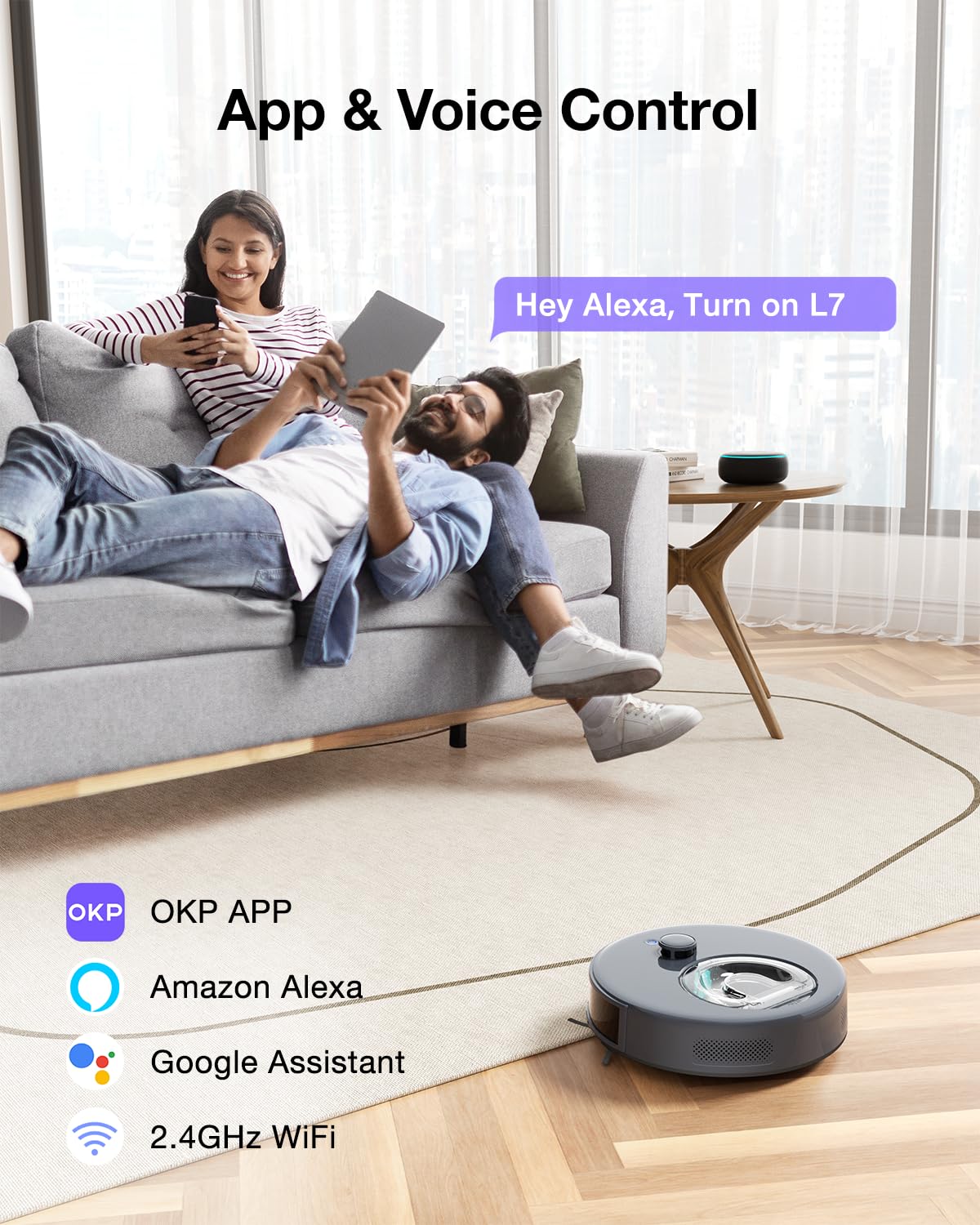 OKP L7 Robot Vacuum and Mop Combo - 6000Pa Strong Suction, LiDAR Navigation & 3D Mapping for Hard Floors & Pet Hair - Smart No-Go Zones, WiFi/App/Alexa Control - Perfect for Daily Cleaning, Pet Owners & Smart Homes