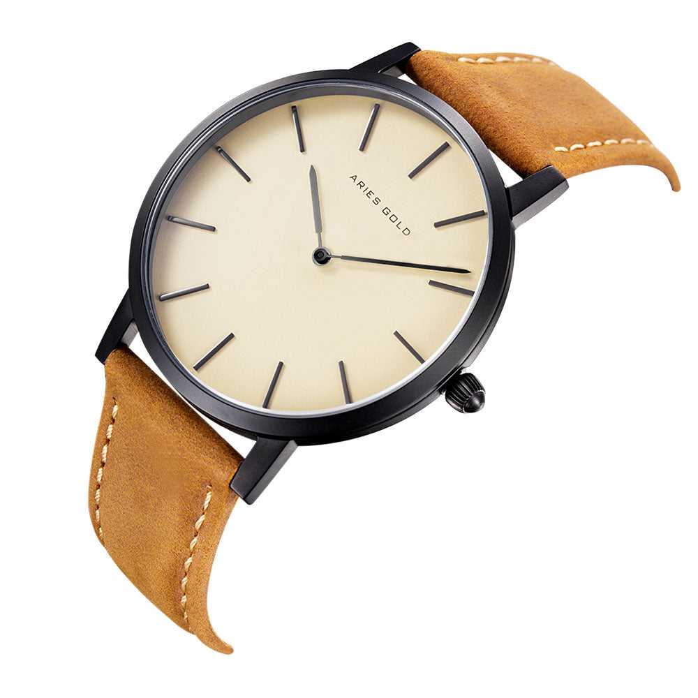 ARIES GOLD URBAN SANTOS G 1022 BK Men's Watch - Brown Leather Strap, Classic Chronograph Design for Business & Casual Wear