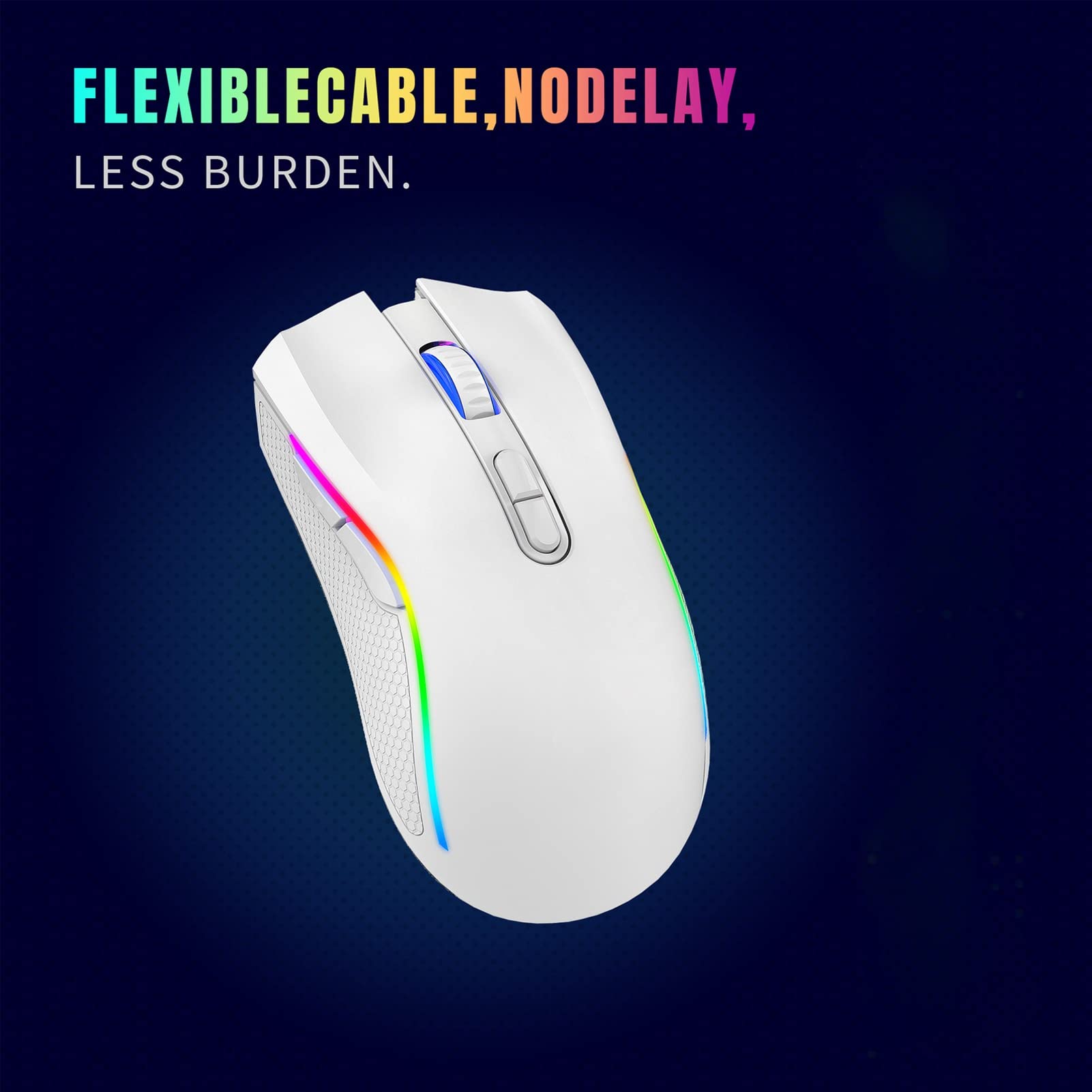 Bewinner RGB Wireless Gaming Mouse - 4800DPI, 2.4G Ergonomic Optical Mouse with 6 Buttons for PC, Laptop, Mac - Perfect for FPS, MOBA Games & Office Work (White)