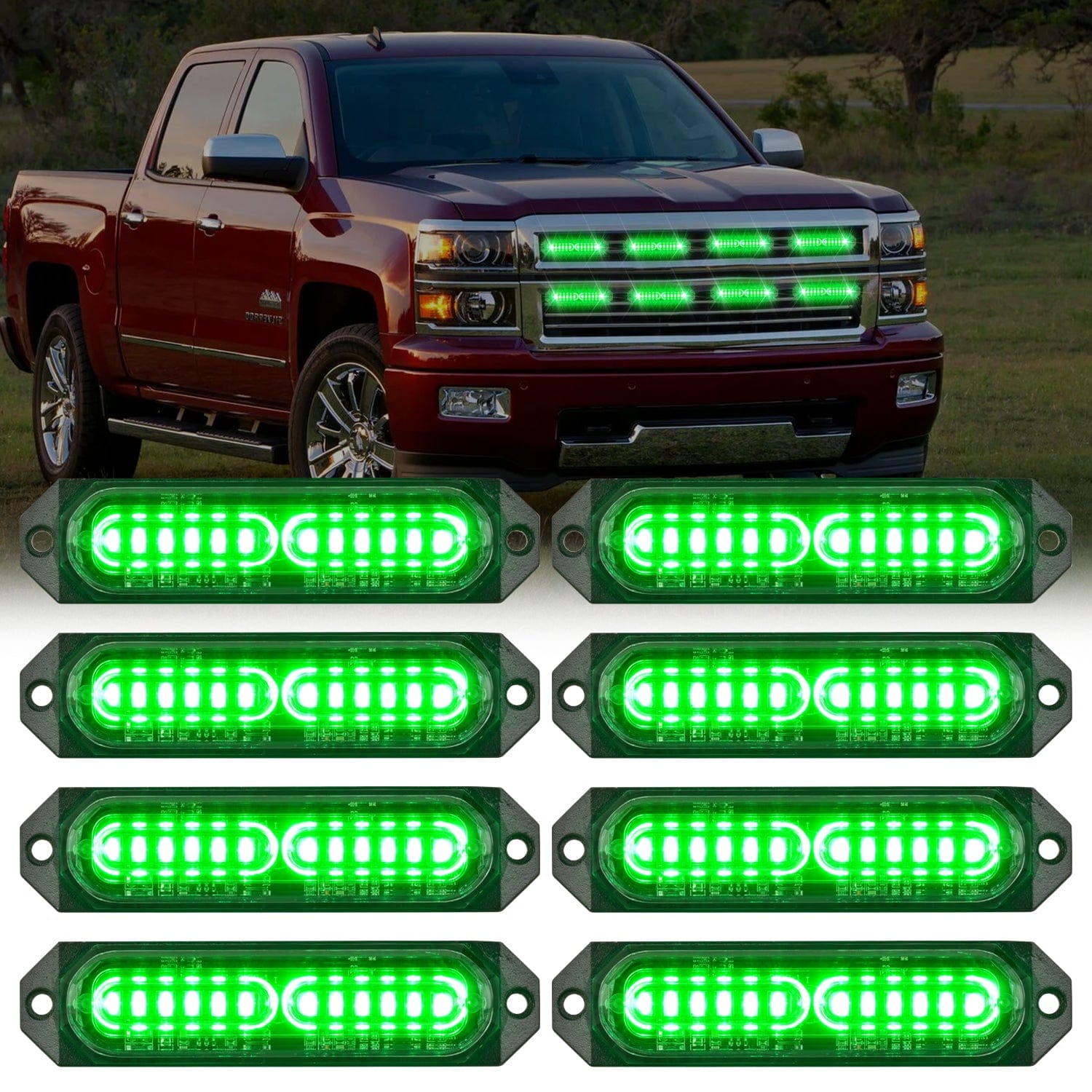 8PCS 12LED Green Emergency Strobe Lights - High Visibility Safety Warning Lights for Trucks, Vehicles, Emergency Kits & Hazard Situations