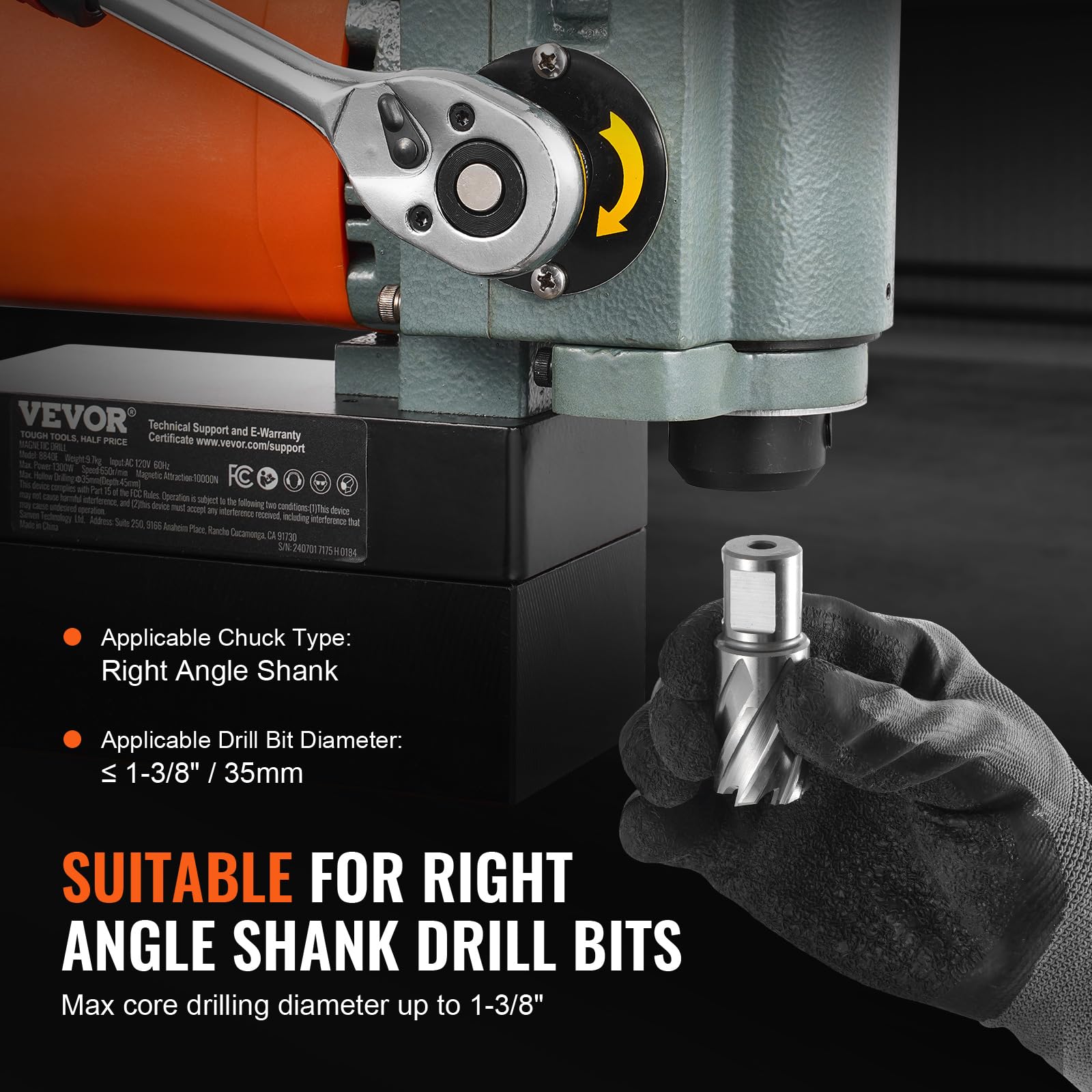 VEVOR 1300W Low Profile Magnetic Drill Press - 1.38