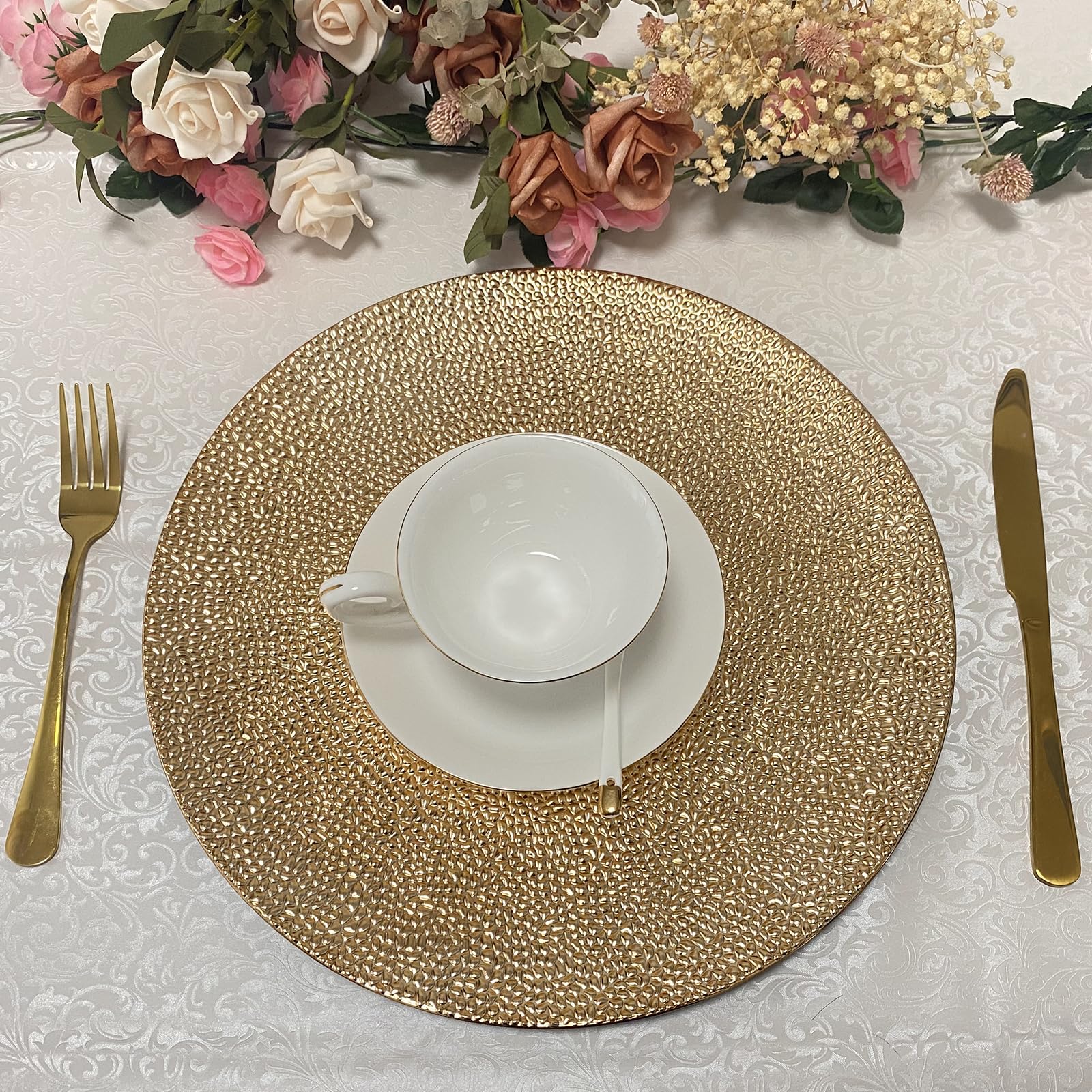 13 Inch Round Plastic Charger Plates Set of 8 - Gold Bubble Design for Wedding, Party, Dinner & Event Decor - Elegant Table Setting for Formal Dining, Buffet & Special Occasions