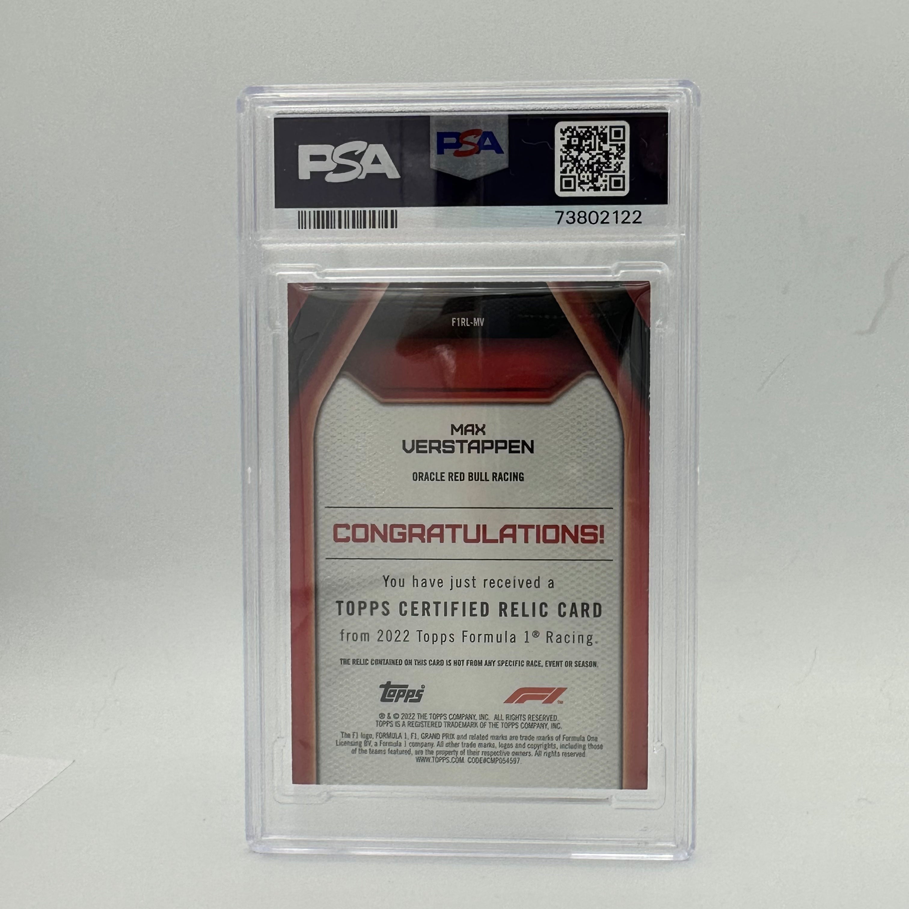 PSA 8 Graded Max Verstappen #F1RLMV Relic Card - F1 Racing Memorabilia for Collectors & Fans | Perfect for Display, Trading, and Sports Memorabilia Collections