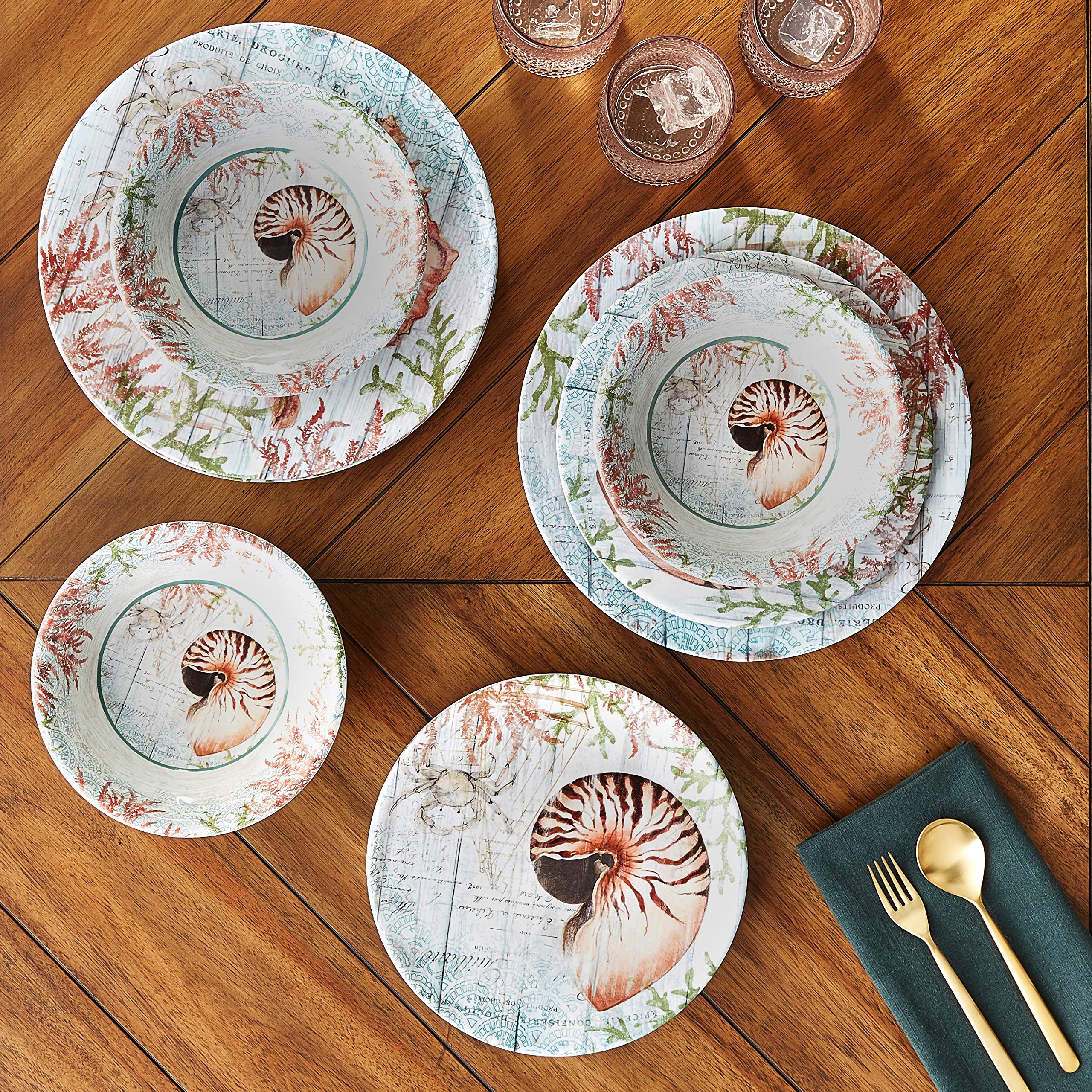 Certified International Sanibel 12-Piece Melamine Dinnerware Set - Durable & Lightweight for Outdoor Dining, Picnics, and Everyday Use