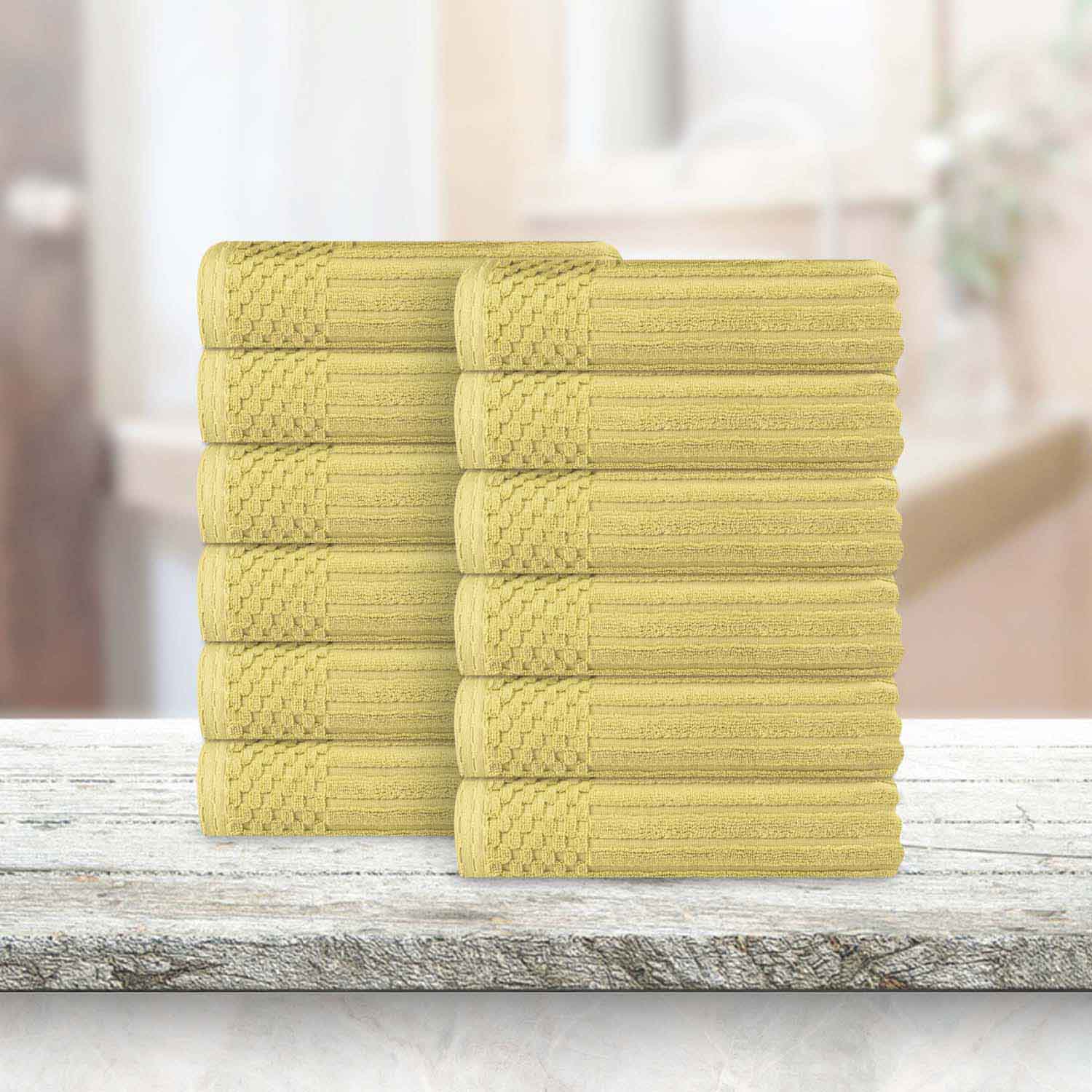 Ultra Soft Soho Ribbed Cotton Face Towels - Set of 12, Highly Absorbent & Gentle for Daily Skincare, Makeup Removal & Spa Use