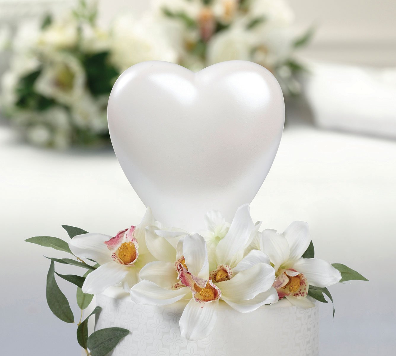 Lillian Rose Simple Pearl Heart Wedding Cake Topper - Elegant White Pearl Cake Decor for Wedding, Anniversary, Bridal Shower & Special Occasions