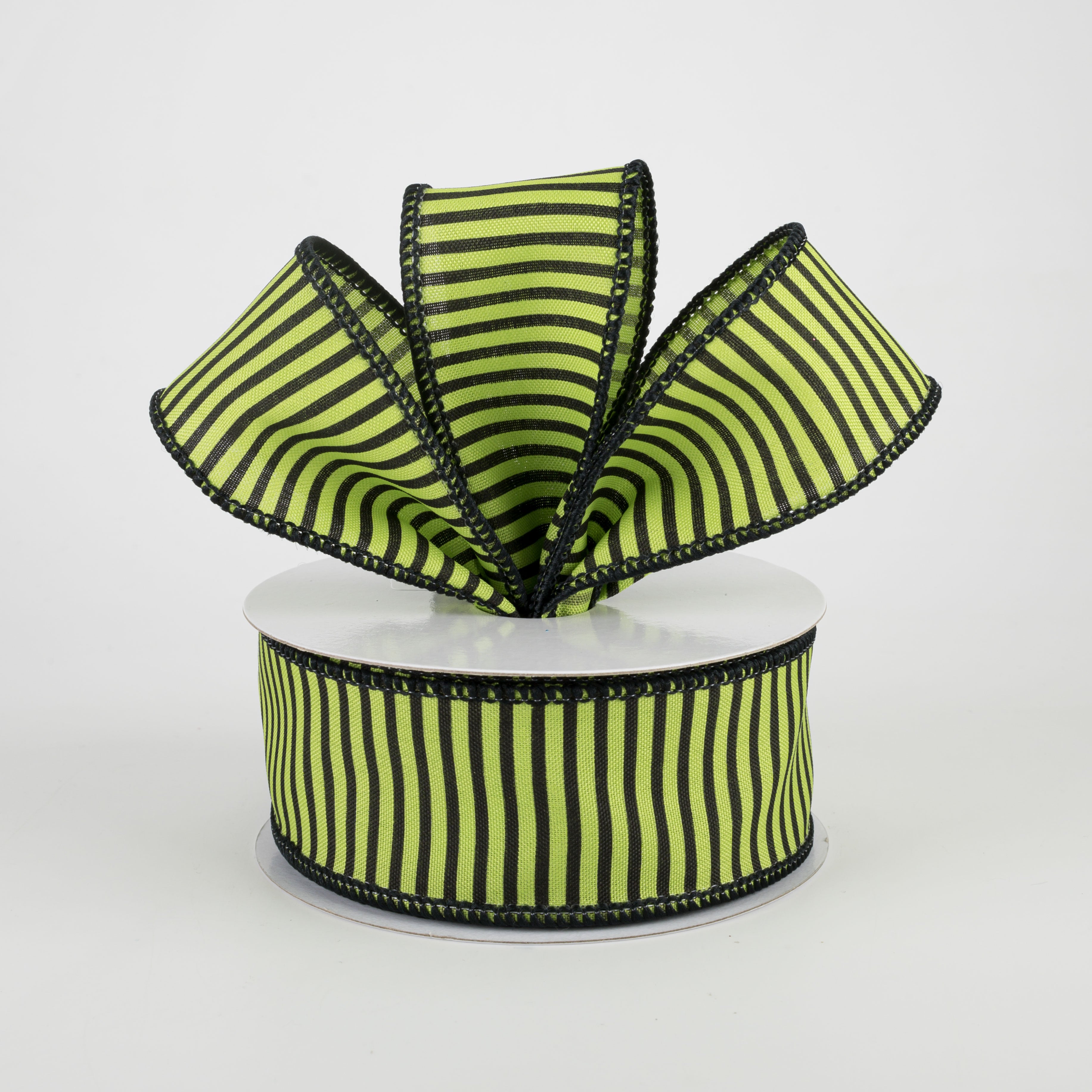 1.5 Inch Horizontal Thin Stripes Ribbon - Lime Green & Black - 10 Yards Bulk Roll for Gift Wrapping, Crafts, DIY Projects, Hair Bows, Party Decorations