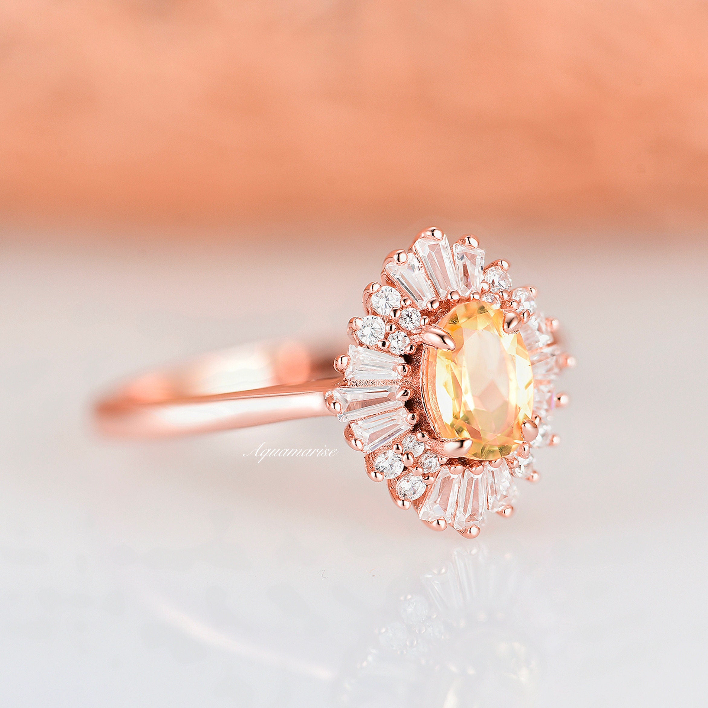 Victoria Citrine Ring - 14K Rose Gold Vermeil Jewelry for Women | Elegant Gift for Birthday, Anniversary & Special Occasions