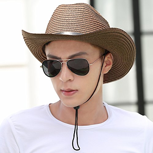 iHomey Packable Cowboy Sun Hat for Men & Women - Breathable Straw Summer Hat with Wide Brim, UV Protection & Chin Strap - Perfect for Beach, Outdoor, Travel & Gardening