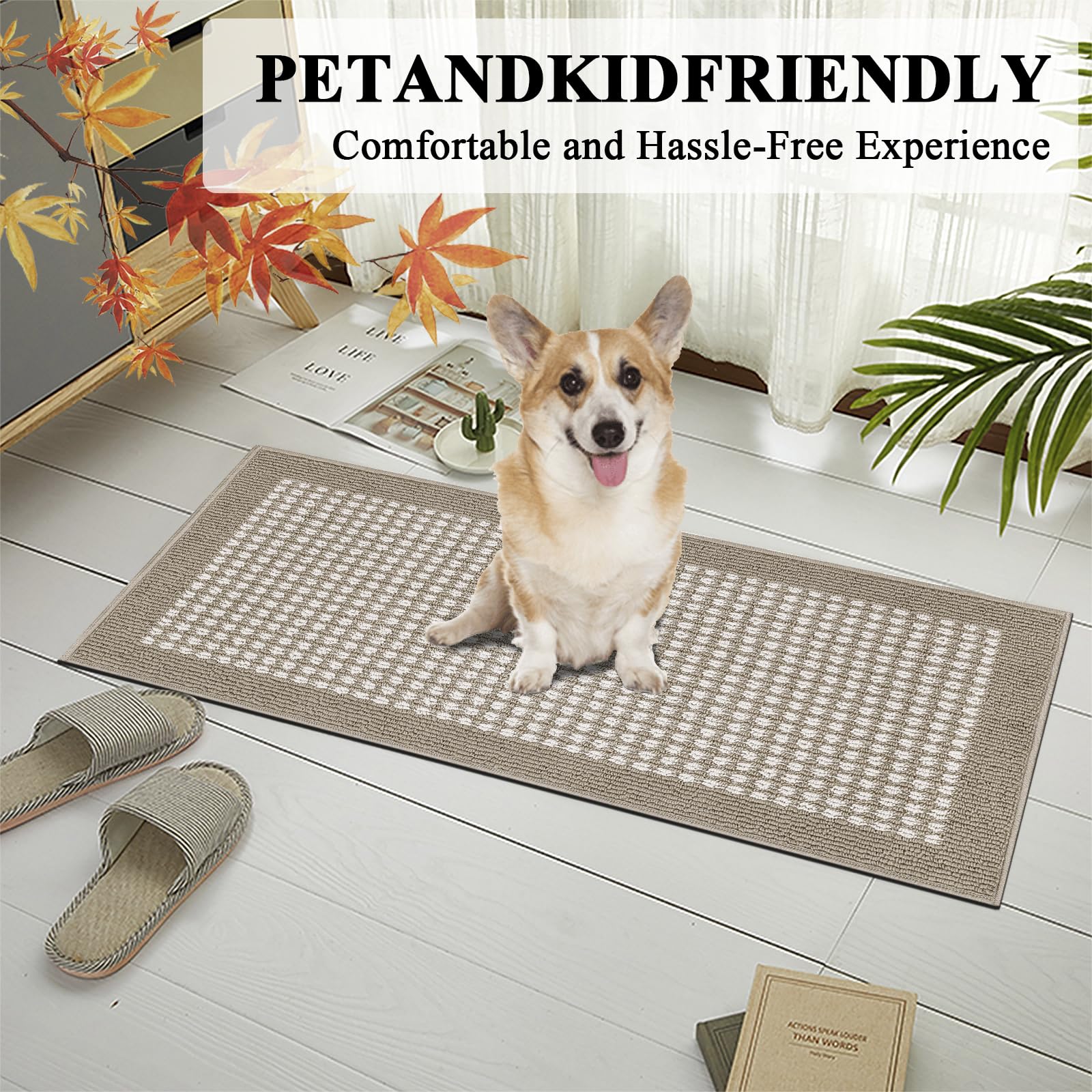 Non-Slip 3-Piece Kitchen Mat Set - 3D Lattice Farmhouse Floor Rugs with Washable Rubber Backing - Beige Kitchen Runner for Laundry, Hallway & Entryway | Durable & Stylish Home Decor
