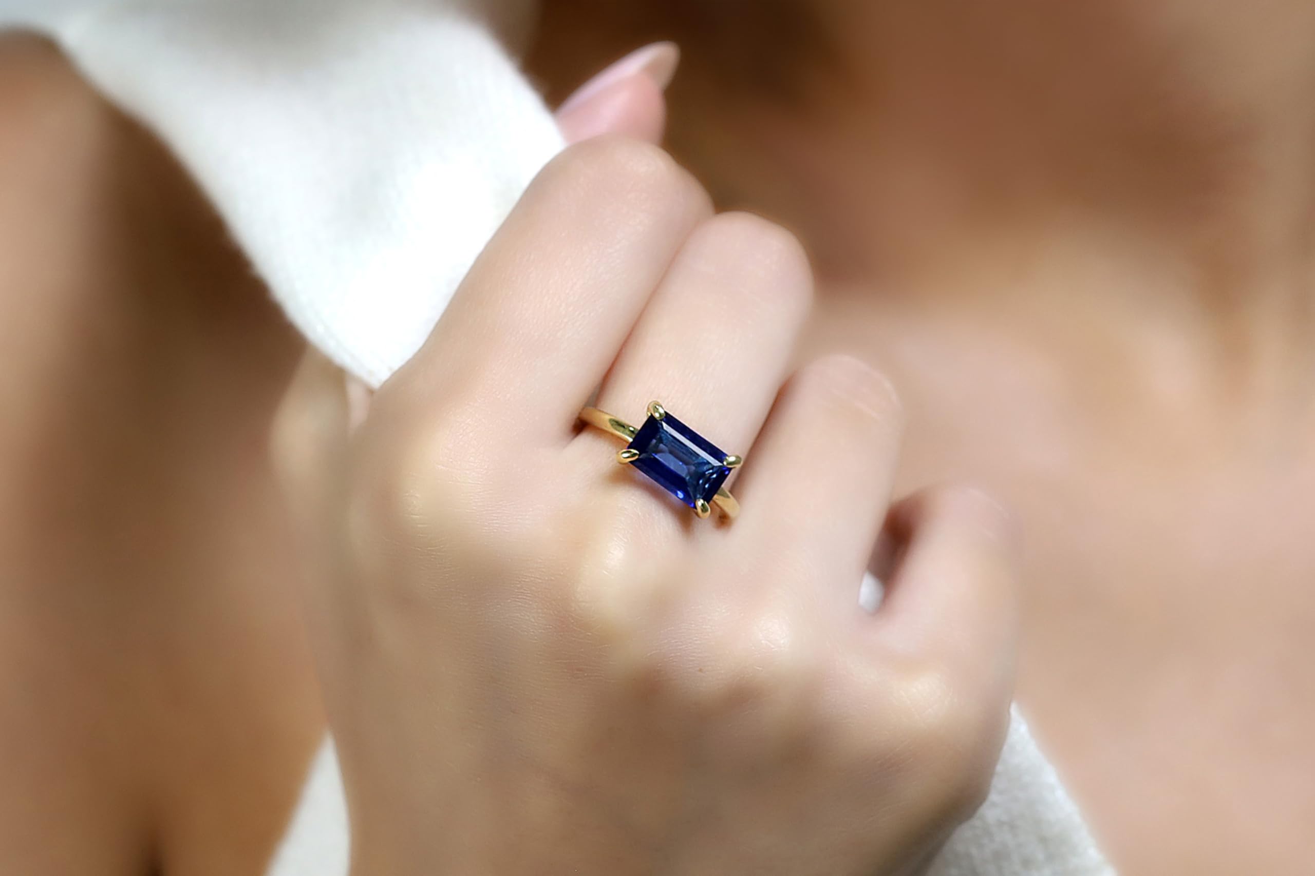 Exquisite Blue Sapphire Engagement Ring - Rectangle Solitaire Wedding Band, Custom Birthstone Jewelry for Women | Anniversary Gift with Luxury Gift Box | Perfect for Proposals, Weddings & Special Occasions
