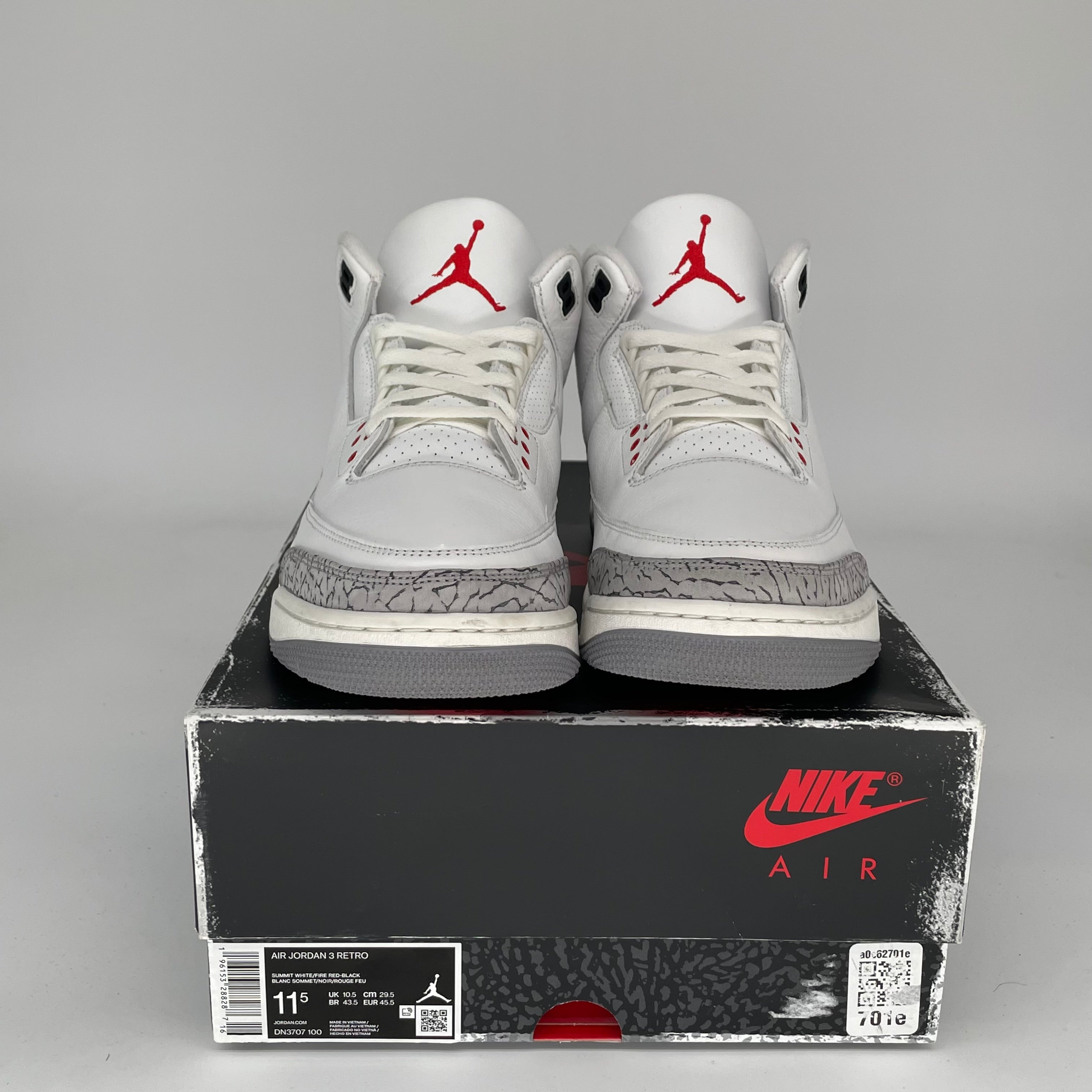 Original Air Jordan 3 Retro 'White Cement Reimagined' Basketball Shoes - Men's Size 11.5 (DN3707-100) - Authentic Retro Sneakers for Casual Wear & Sports