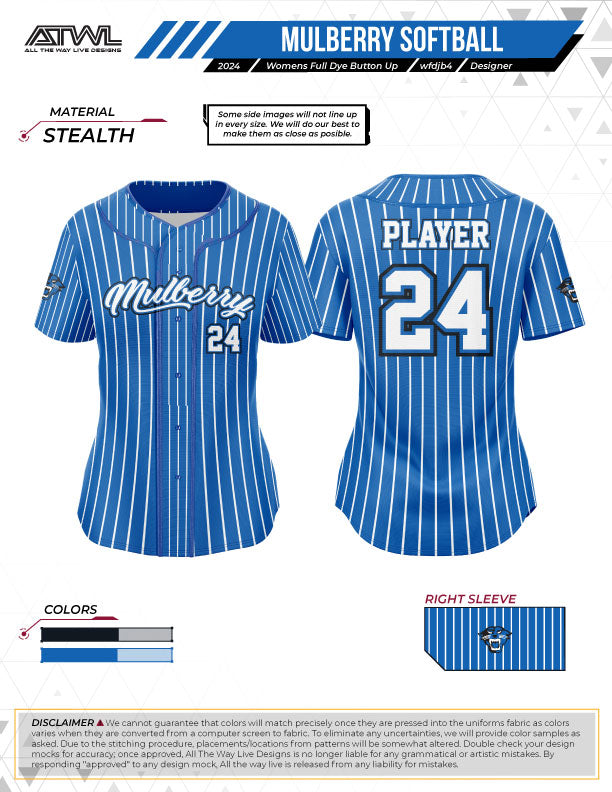 **Mulberry Softball Women's Pinstripes Full Button All-Star Replica Jersey – Perfect for Games, Practice & Fan Support**