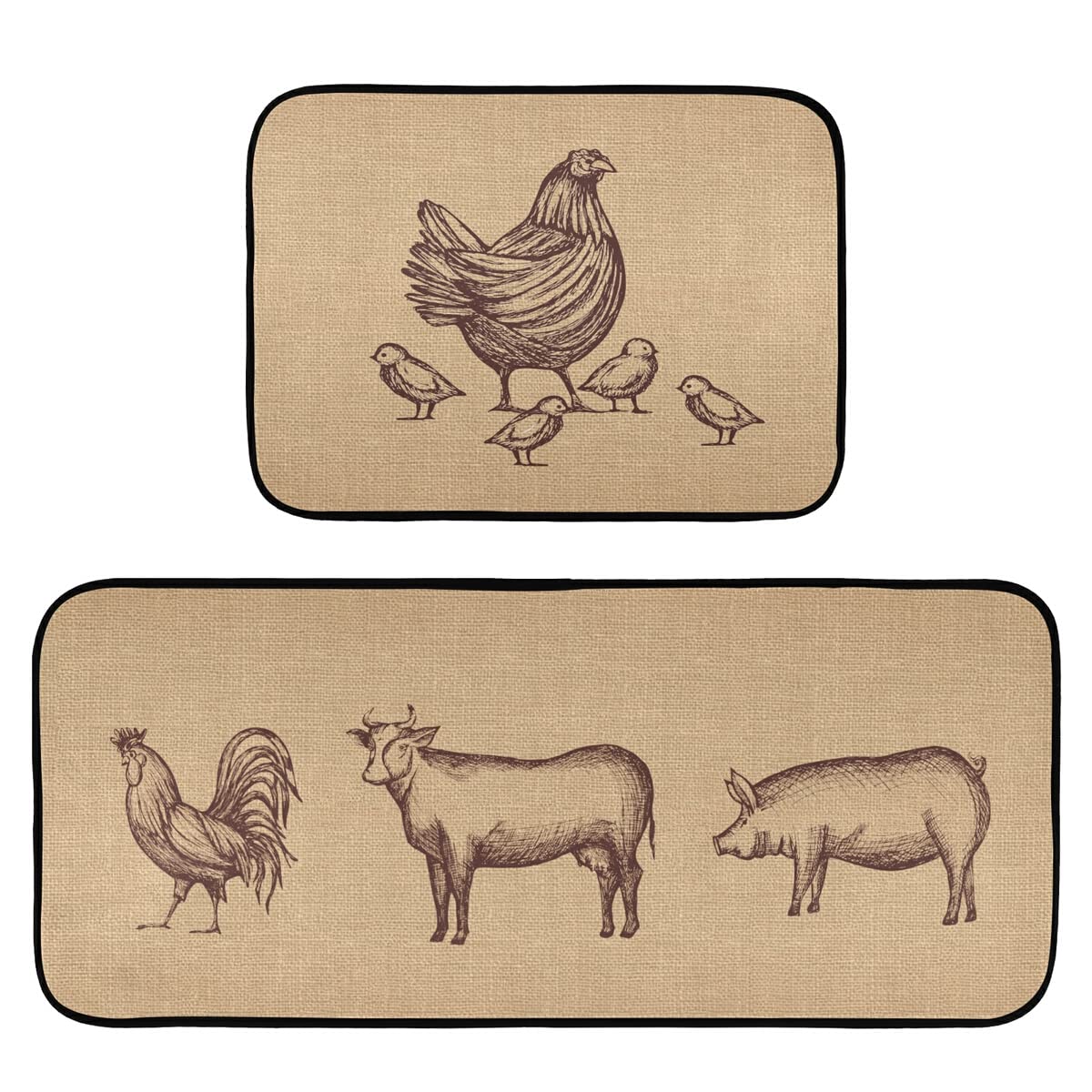 Farmhouse Rooster Kitchen Rugs Set of 2 - Non-Slip Washable Runner Mats for Kitchen & Living Room Floor - Fall Home Decor for Farmhouse Style & Country Kitchen