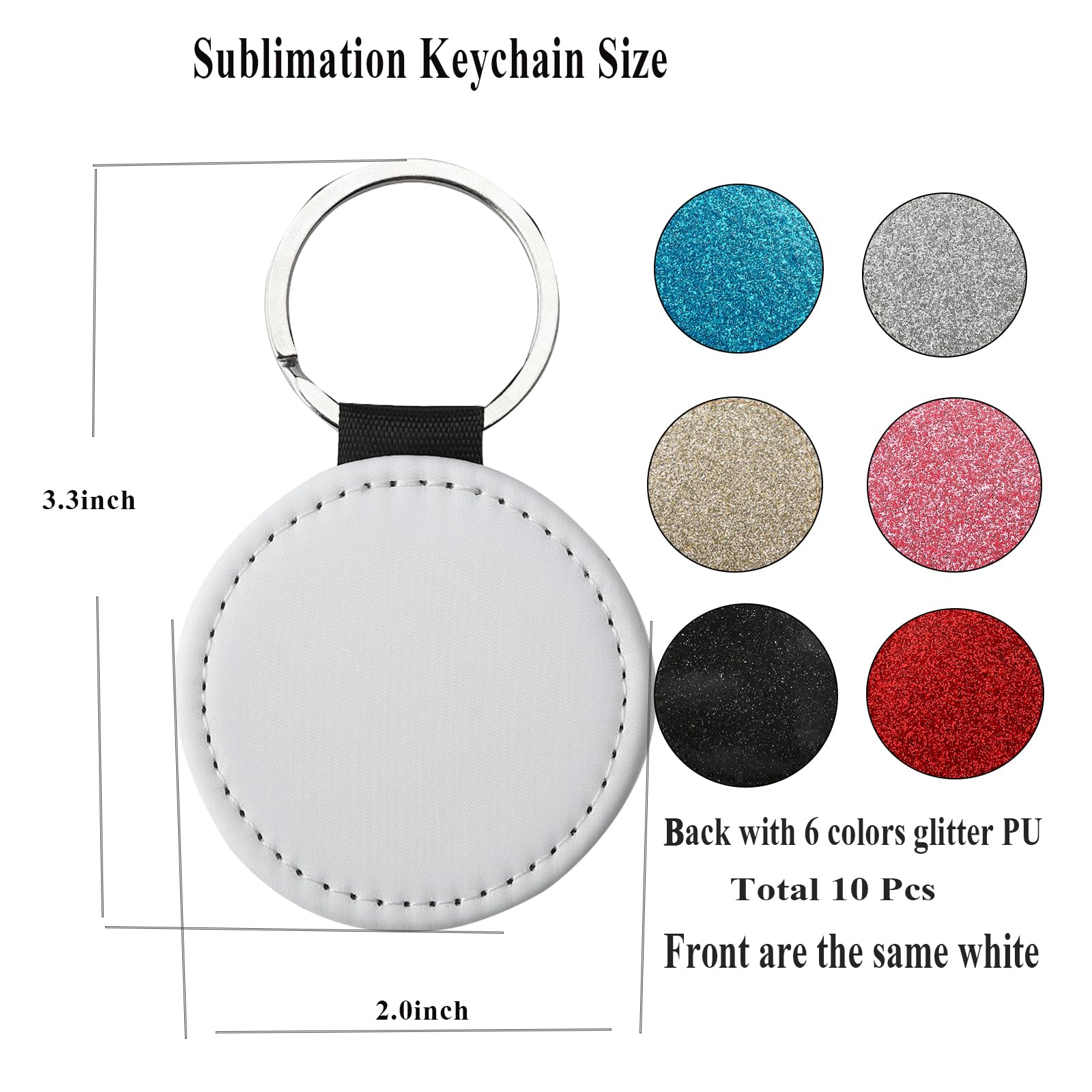 10Pcs Sublimation Blanks Keychain - Custom Personalized PU Leather Keychain with Glitter for DIY Crafts - Perfect for Gifts, Promotions & Key Accessories