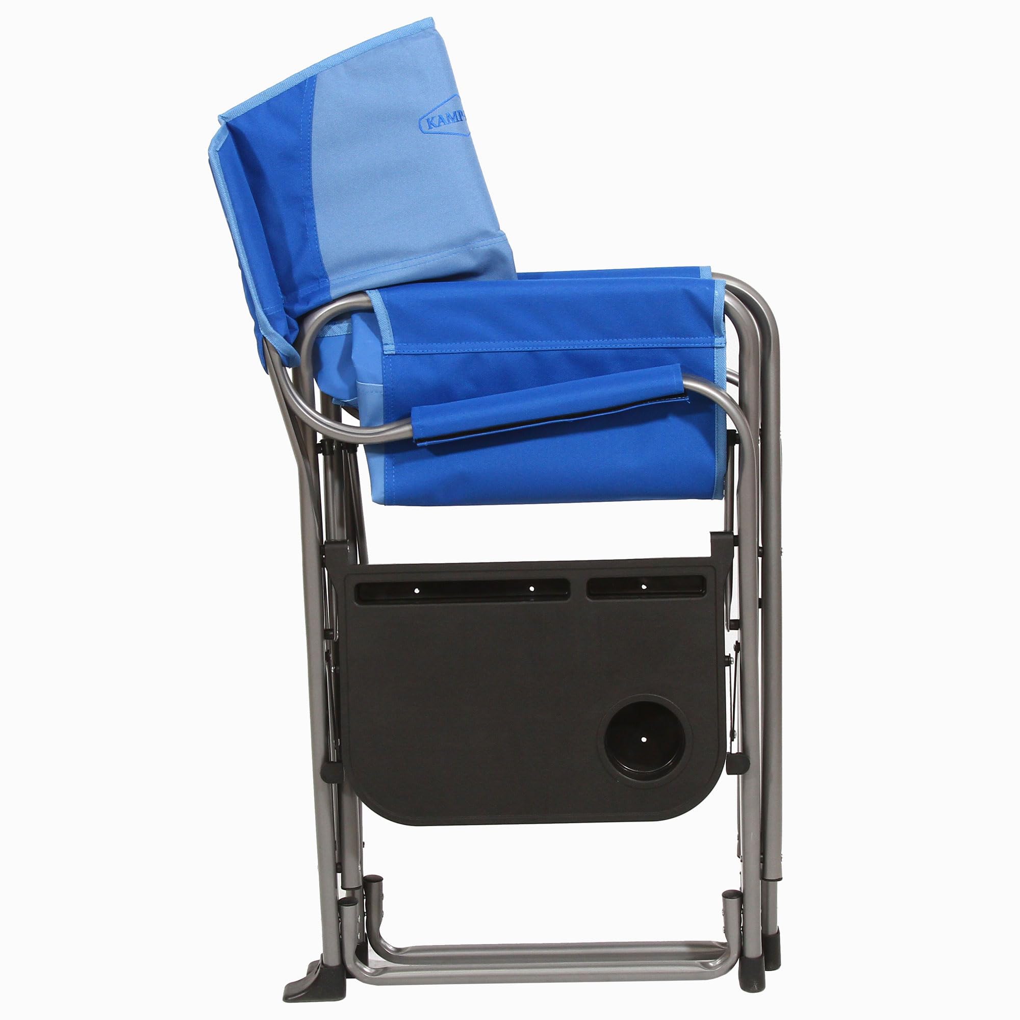 Kamp-Rite Director Portable Lounge Arm Chair - Lightweight Folding Outdoor Furniture with Side Table & Cup Holder - Perfect for Camping, Beach, Picnics & Sports Events (2 Pack, Blue)